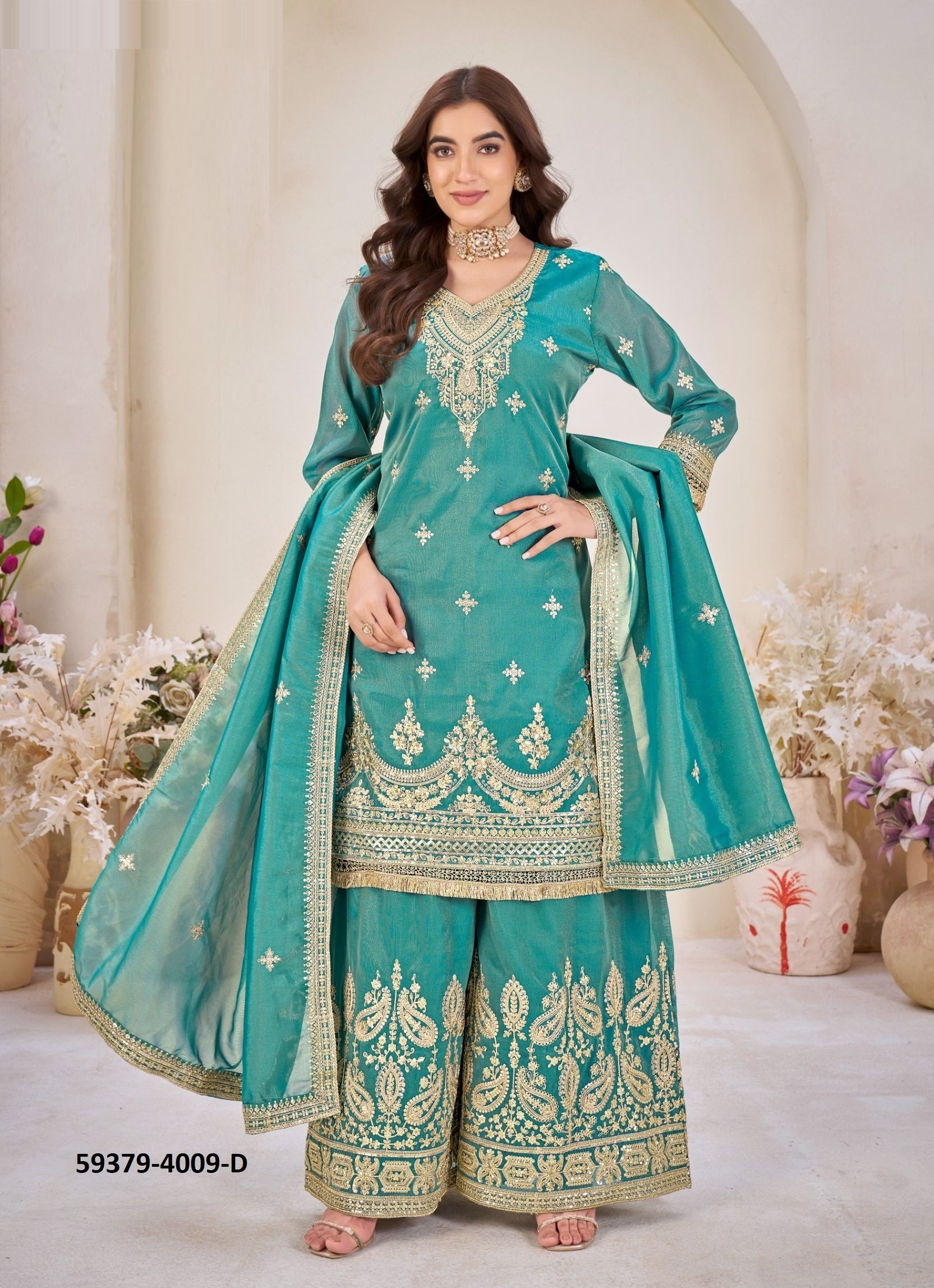 MUNEEBA - Catalog # 59379 (Set of 4 SIZE-SETS [Readymade Salwar Suits]) by Brand AFSANA