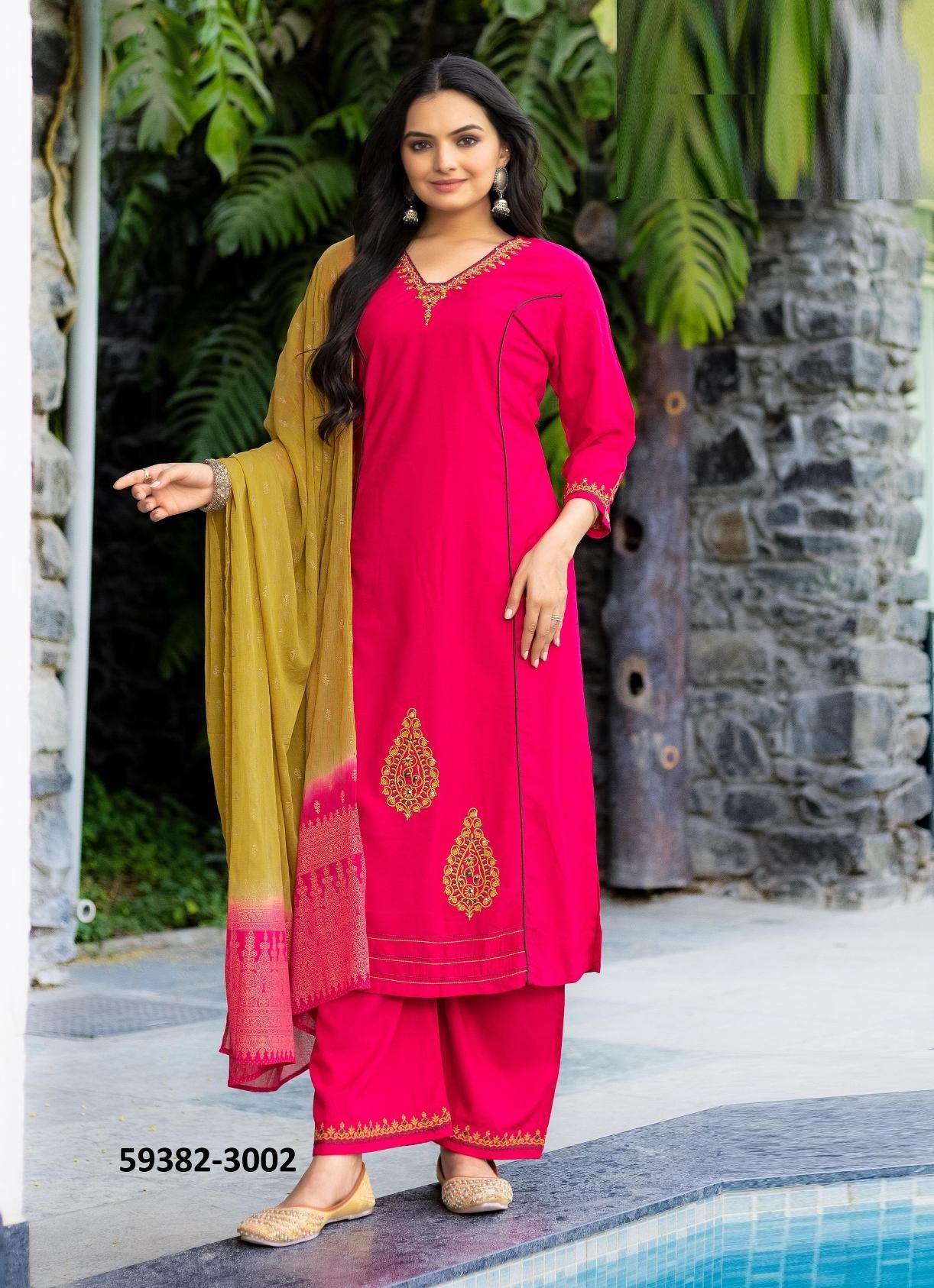 AMRITA - Catalog # 59382 (Set of 6 Readymade Salwar Suits) by Brand KADLEE FASHION