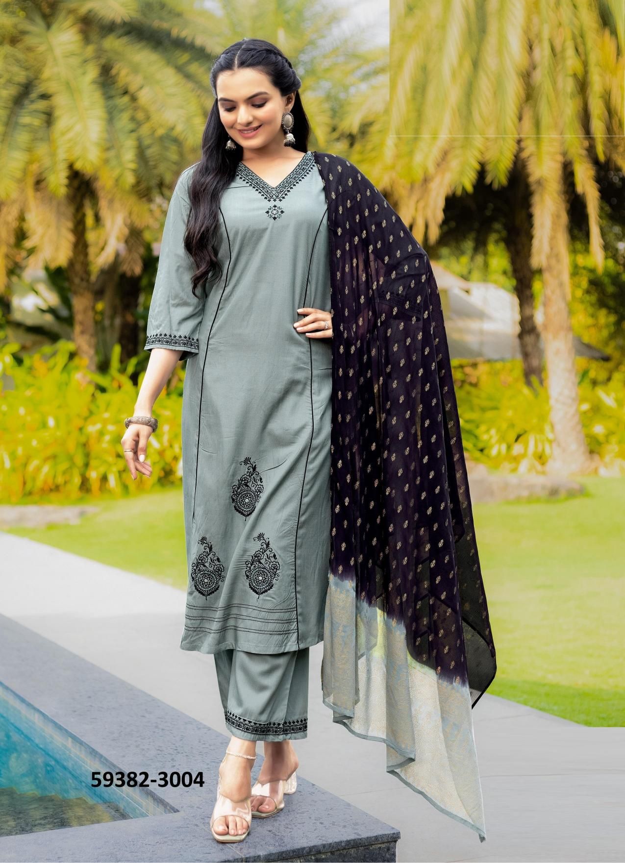 AMRITA - Catalog # 59382 (Set of 6 Readymade Salwar Suits) by Brand KADLEE FASHION