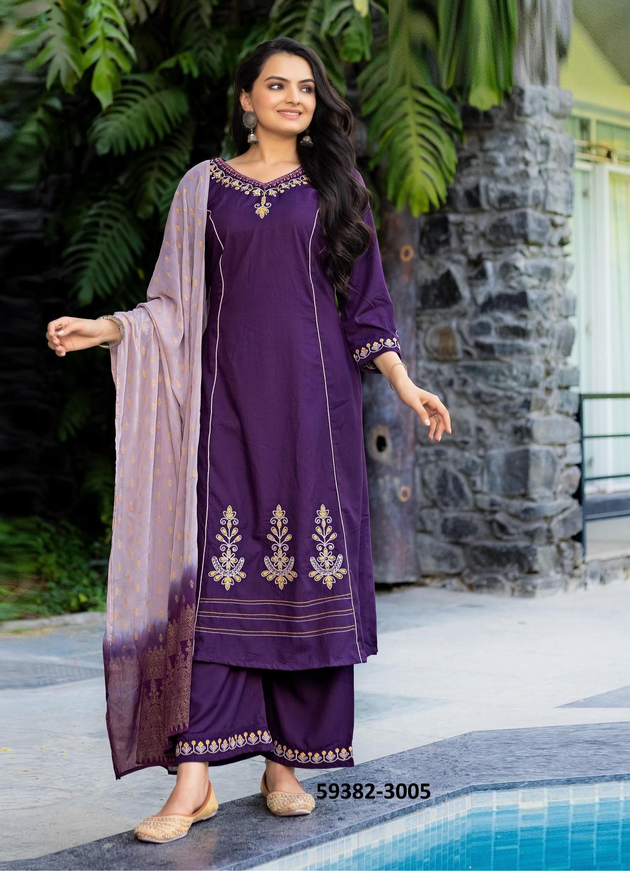 AMRITA - Catalog # 59382 (Set of 6 Readymade Salwar Suits) by Brand KADLEE FASHION