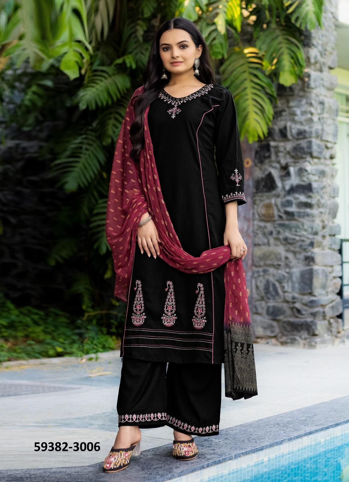 AMRITA - Catalog # 59382 (Set of 6 Readymade Salwar Suits) by Brand KADLEE FASHION