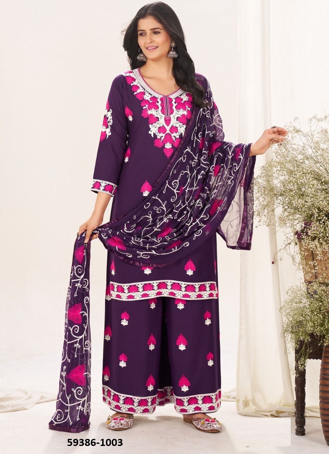 PINK LOTUS - Catalog # 59386 (Set of 4 Readymade Salwar Suits) by Brand AABHARAN