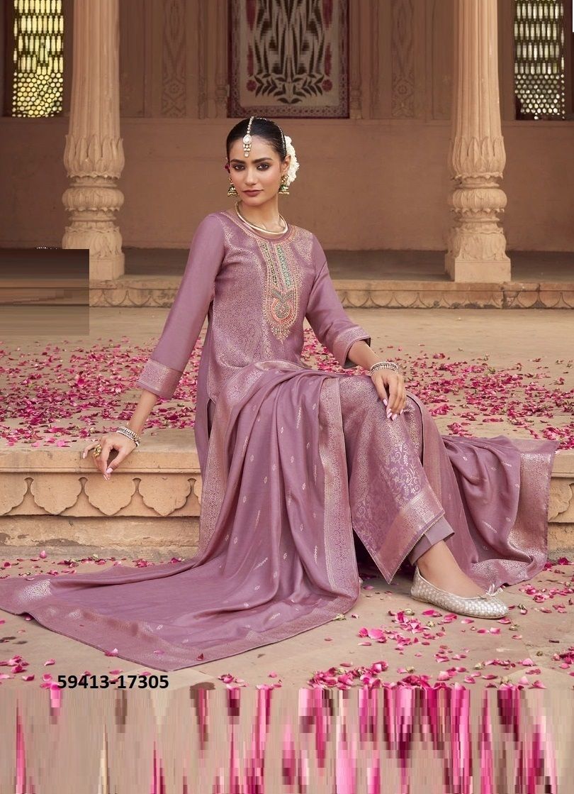 DEBOTRI 2 - Catalog # 59413 (Set of 6 Semi-Stitched / Un-Stitched Suits) by Brand KALARANG