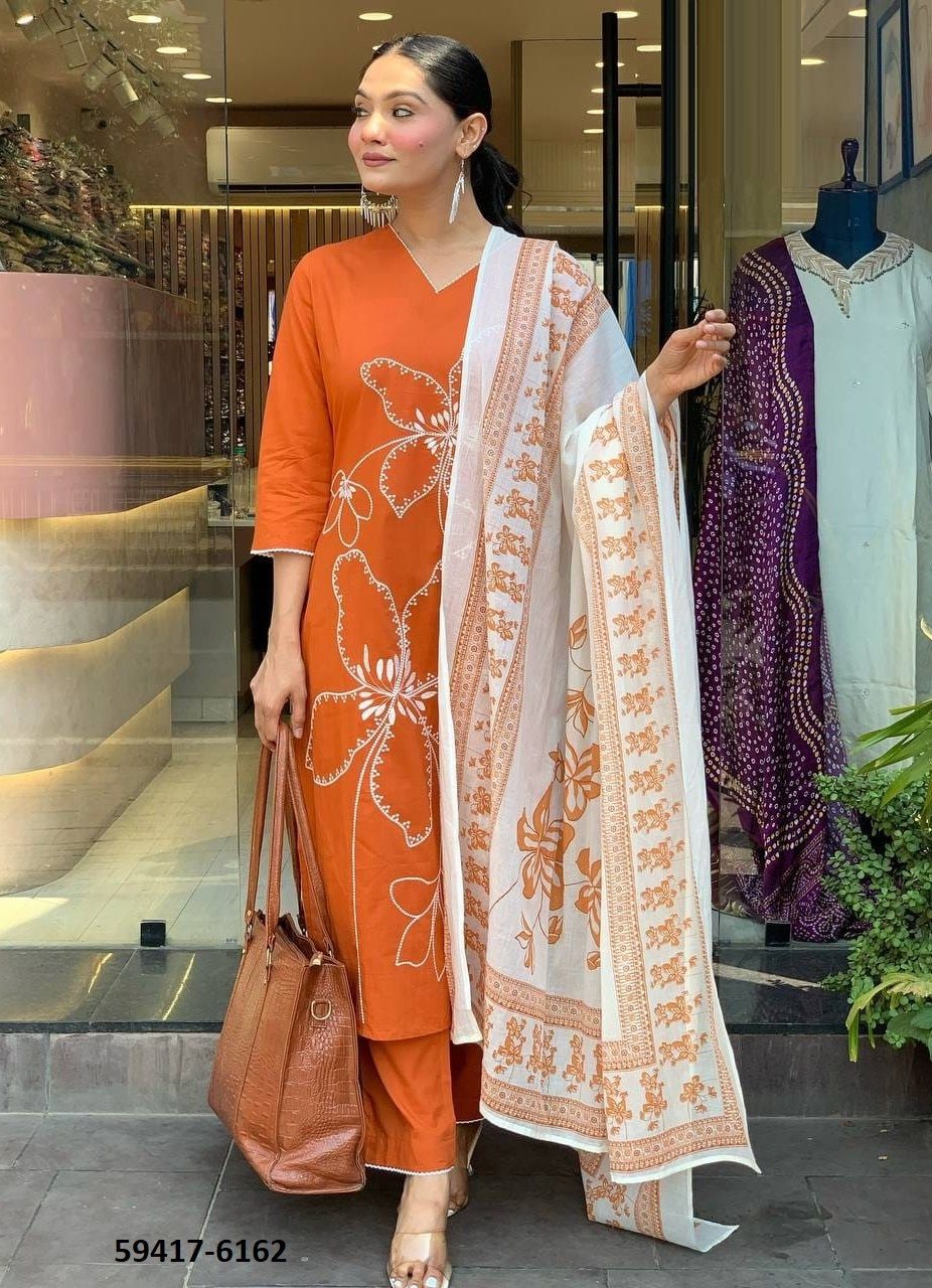 CHANDERI SERIES 6161-6163 - Catalog # 59417 (Set of 3 Readymade Salwar Suits) by Brand MEHERIYA