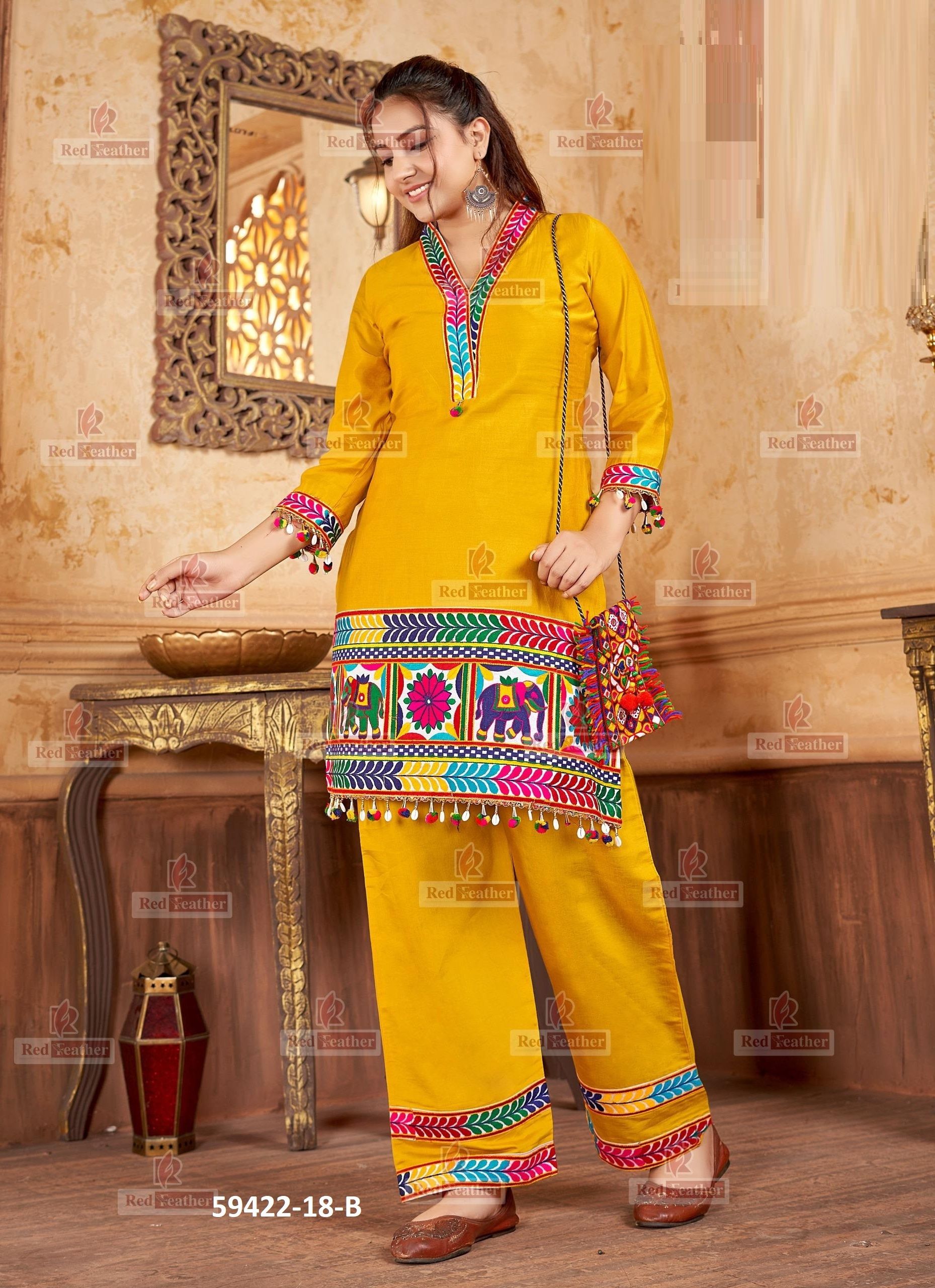 NAVRATRI CO-ORD SETS - Catalog # 59422 (Set of 7 SIZE-SETS [Tops With Bottoms]) by Brand RED FEATHER