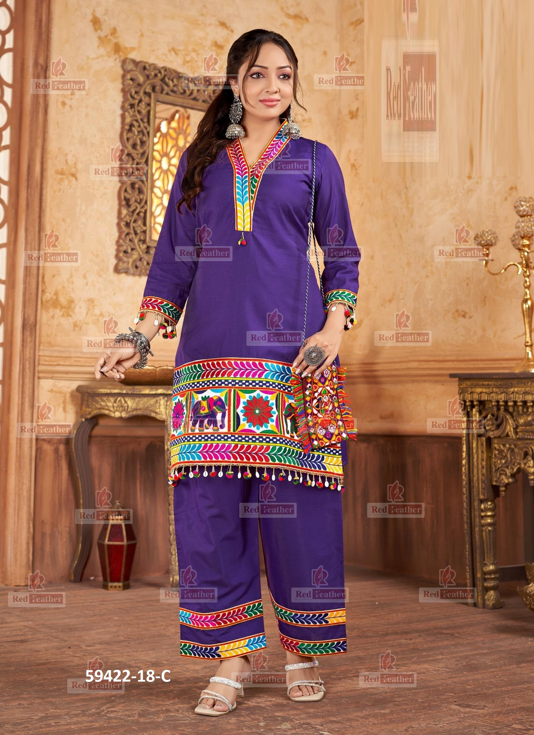 NAVRATRI CO-ORD SETS - Catalog # 59422 (Set of 7 SIZE-SETS [Tops With Bottoms]) by Brand RED FEATHER