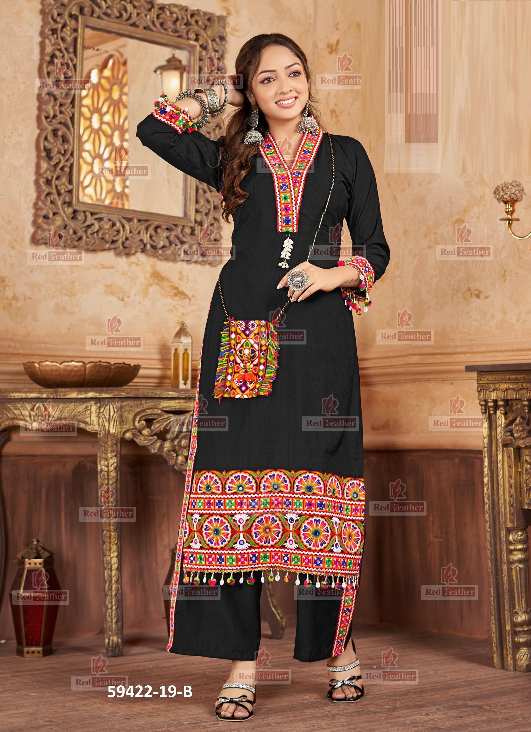 NAVRATRI CO-ORD SETS - Catalog # 59422 (Set of 7 SIZE-SETS [Tops With Bottoms]) by Brand RED FEATHER