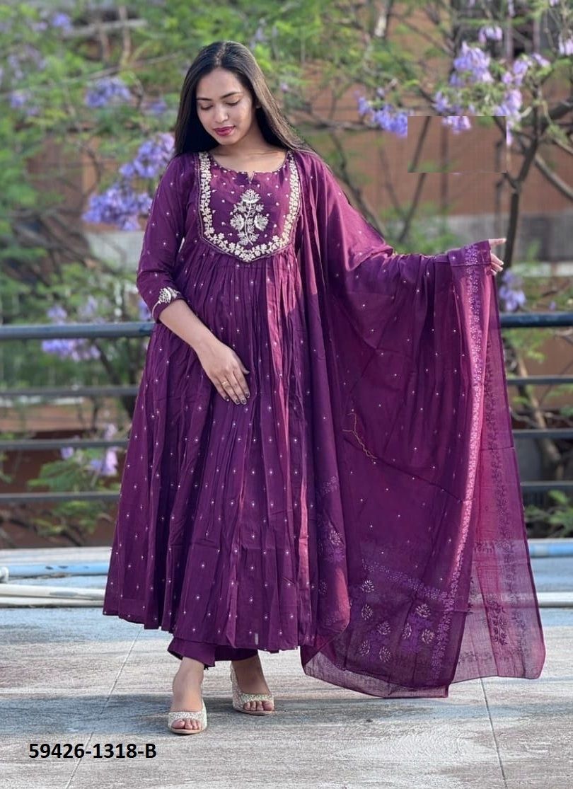 COTTON PRINTS DULHARI - Catalog # 59426 (Set of 3 Readymade Salwar Suits) by Brand AABHARAN