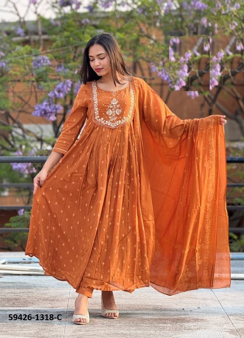 COTTON PRINTS DULHARI - Catalog # 59426 (Set of 3 Readymade Salwar Suits) by Brand AABHARAN