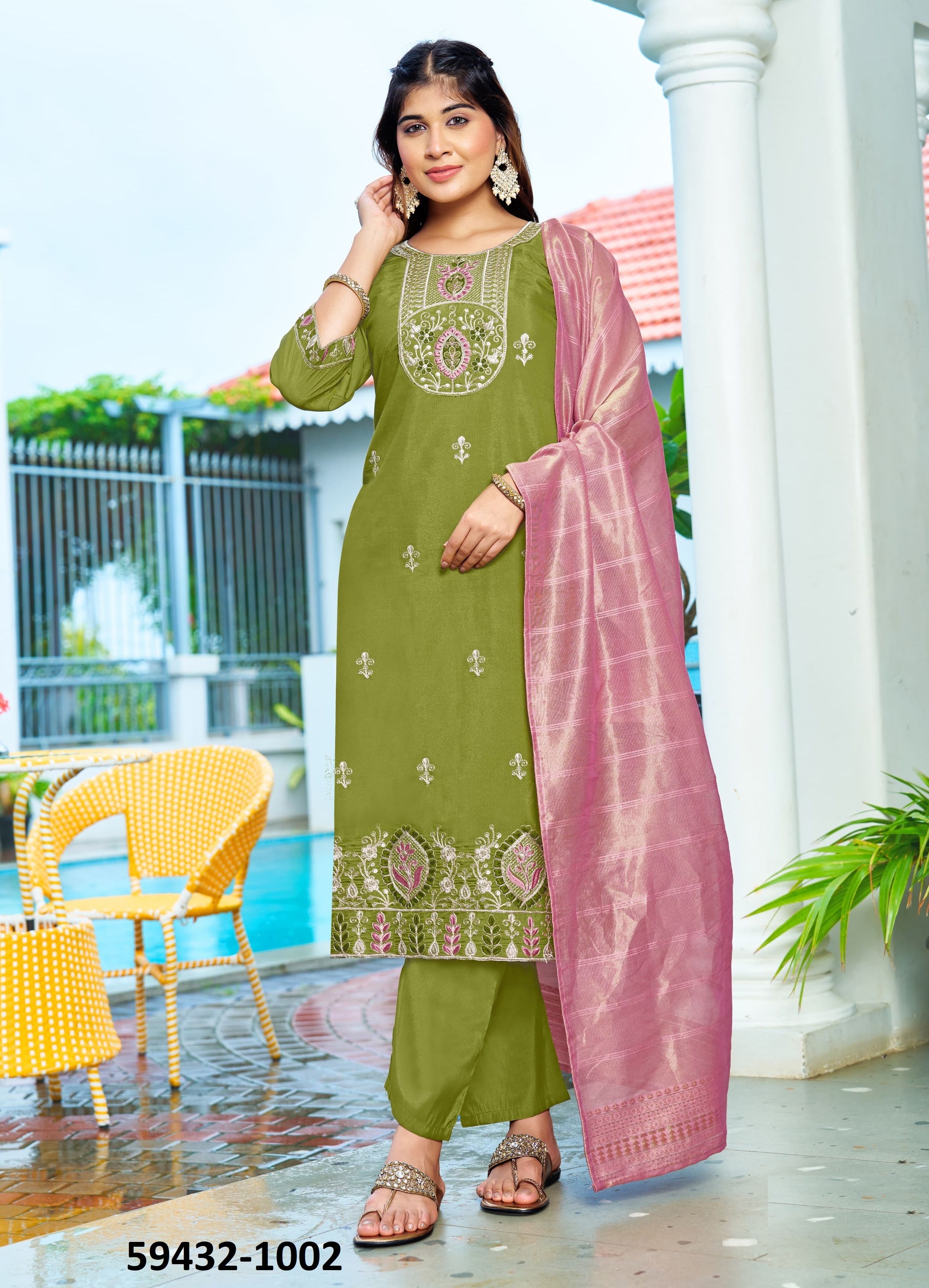 MAHEK - Catalog # 59432 (Set of 6 Readymade Salwar Suits) by Brand OSSM