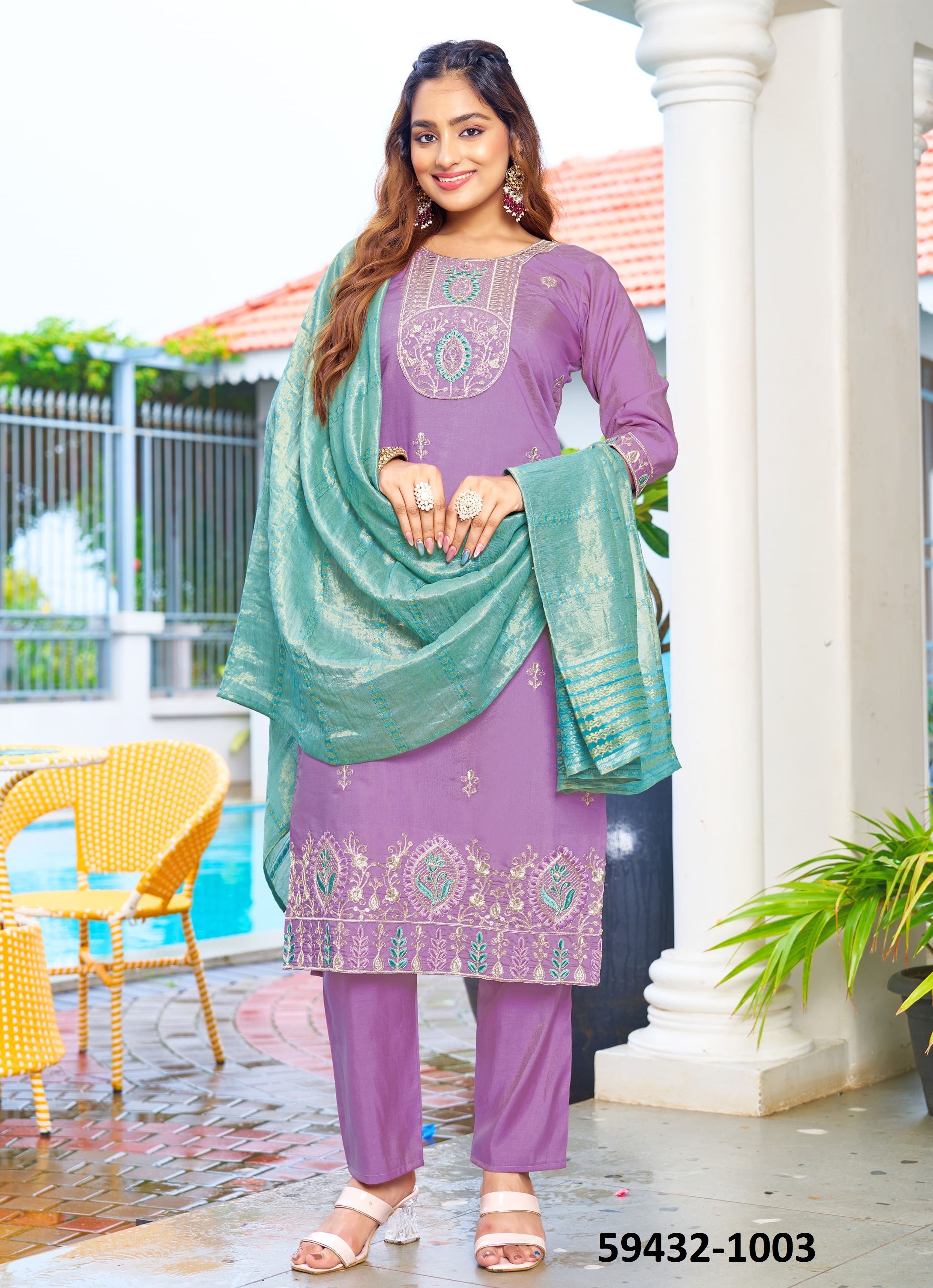 MAHEK - Catalog # 59432 (Set of 6 Readymade Salwar Suits) by Brand OSSM