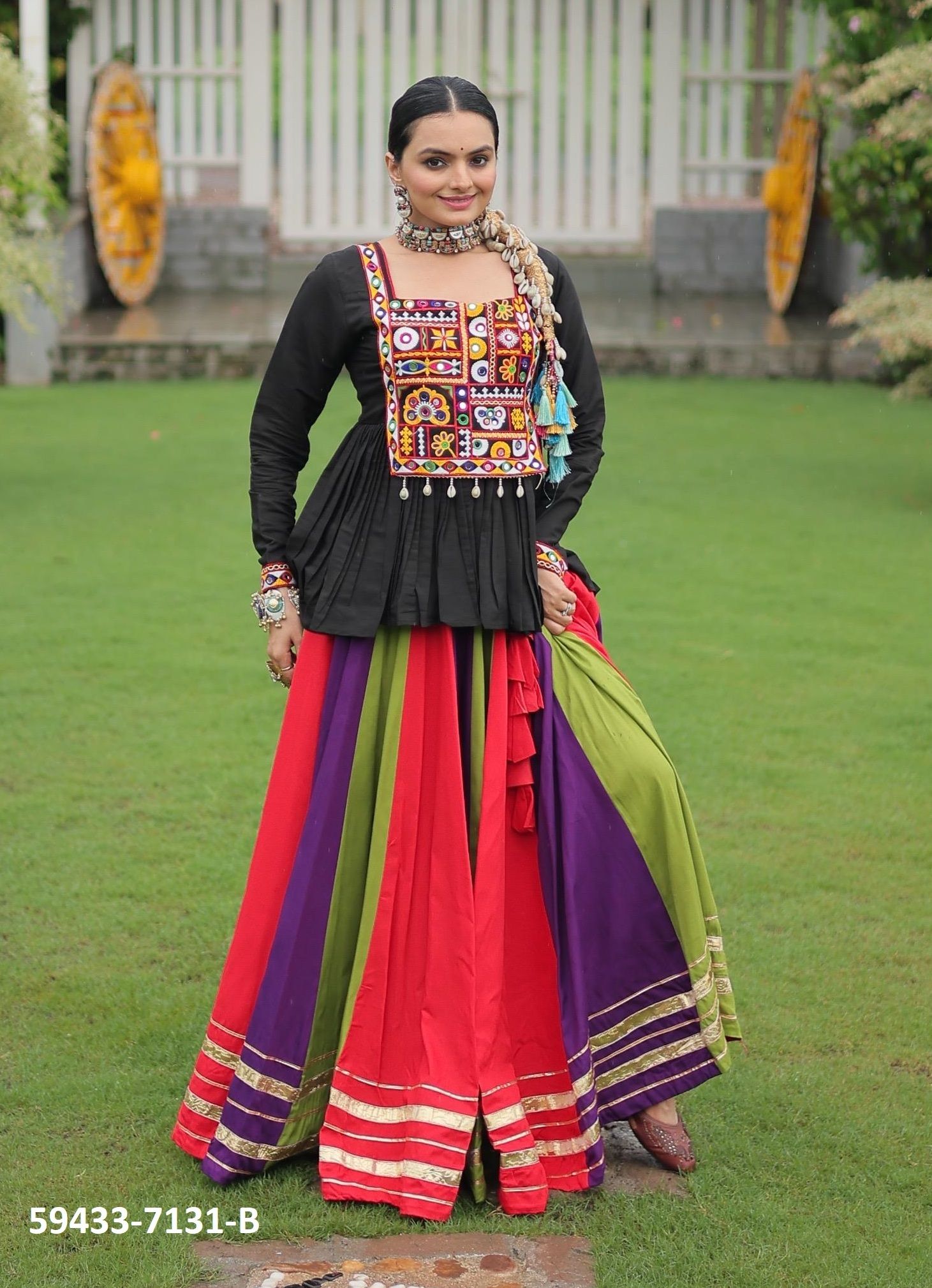 NAVRATRI CO-ORD SETS 7131 - Catalog # 59433 (Set of 5 Tops With Bottoms) by Brand MEHERIYA