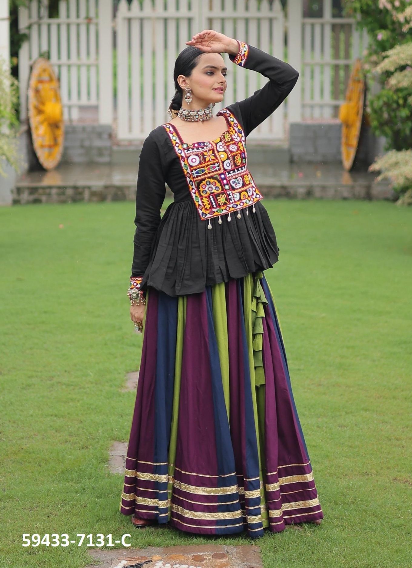 NAVRATRI CO-ORD SETS 7131 - Catalog # 59433 (Set of 5 Tops With Bottoms) by Brand MEHERIYA