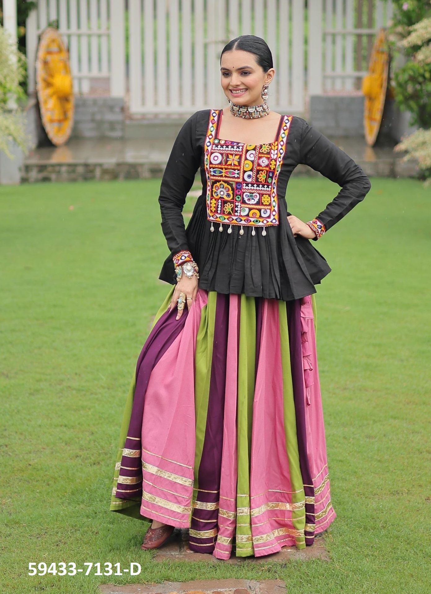 NAVRATRI CO-ORD SETS 7131 - Catalog # 59433 (Set of 5 Tops With Bottoms) by Brand MEHERIYA
