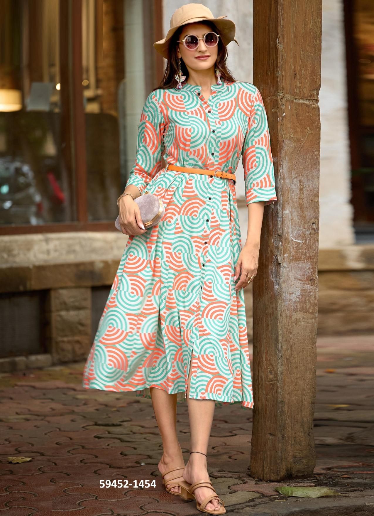 BELT 22 - Catalog # 59452 (Set of 6 Readymade Women's Kurtis / Tops) by Brand MITTOO