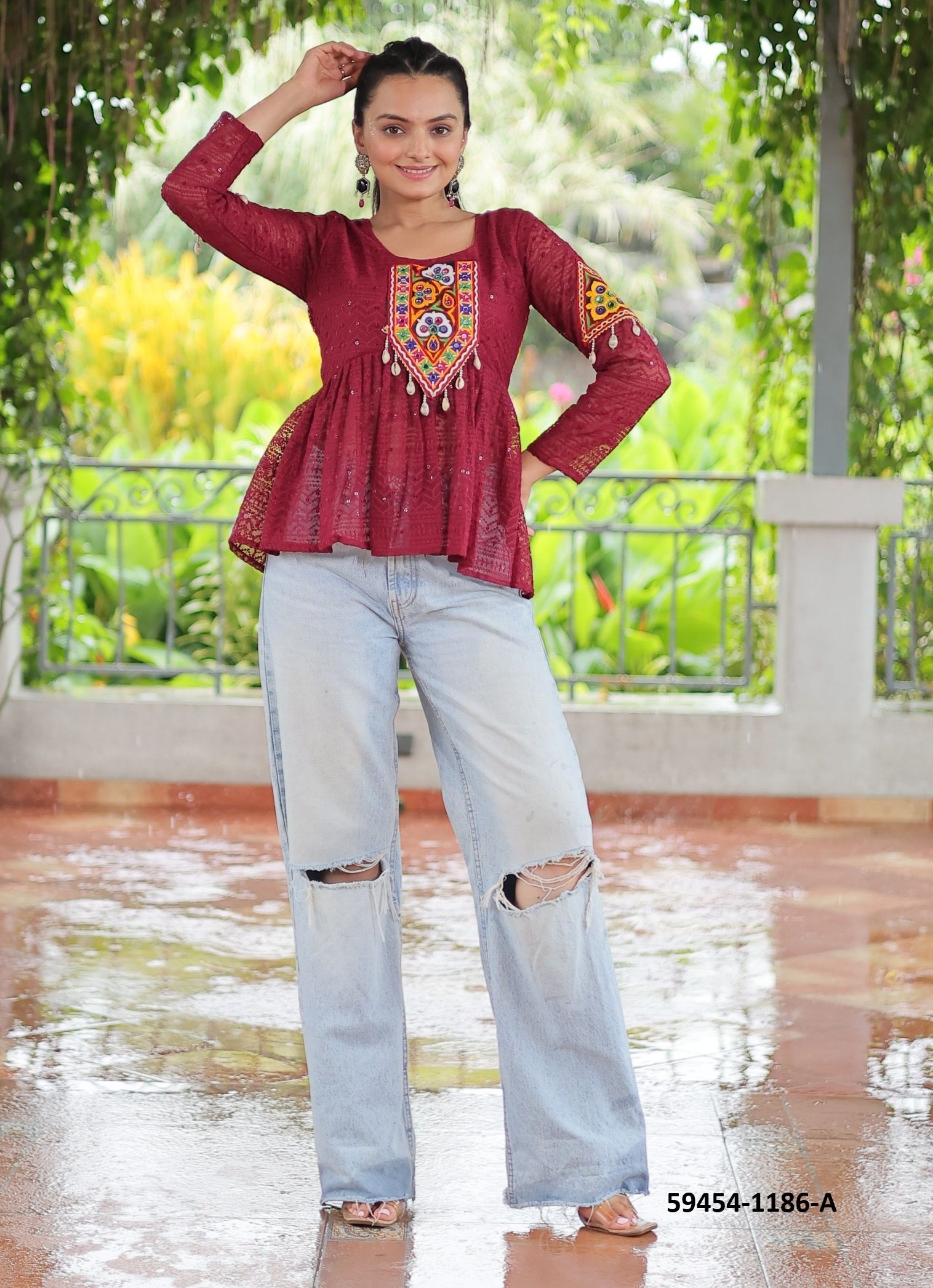 NAVRATRI GAMTHI WORK TOPS - Catalog # 59454 (Set of 5 Readymade Women's Kurtis / Tops) by Brand AABHARAN NAVRATRI GAMTHI WORK TOPS - Catalog # 59454 (Set of 5 Readymade Women's Kurtis / Tops) by Brand AABHARAN