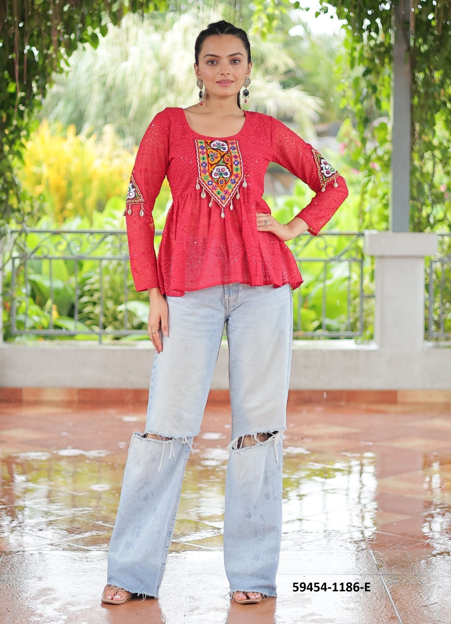 NAVRATRI GAMTHI WORK TOPS - Catalog # 59454 (Set of 5 Readymade Women's Kurtis / Tops) by Brand AABHARAN NAVRATRI GAMTHI WORK TOPS - Catalog # 59454 (Set of 5 Readymade Women's Kurtis / Tops) by Brand AABHARAN