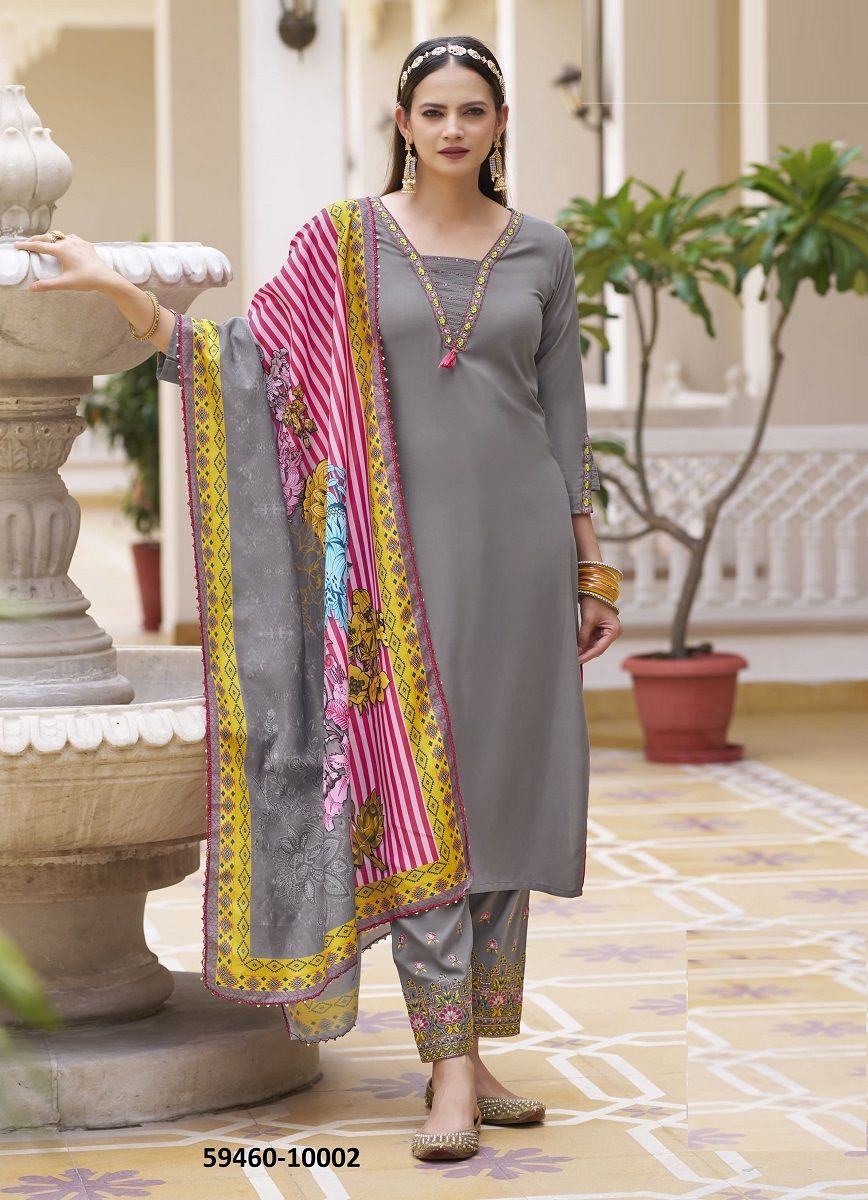VIDISHA 10 - Catalog # 59460 (Set of 6 Readymade Salwar Suits) by Brand KARISSA