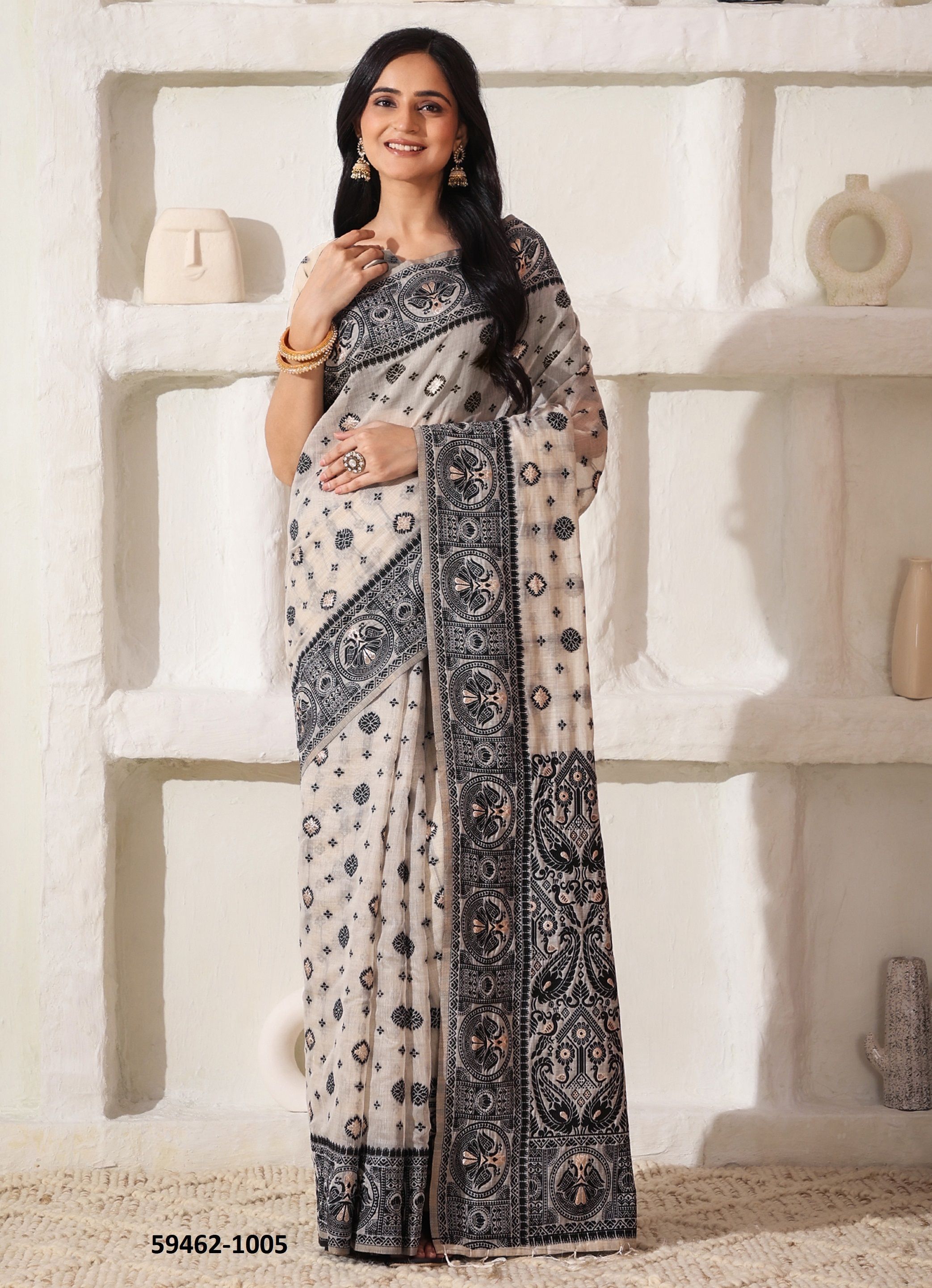 CHARCOAL CHARM - Catalog # 59462 (Set of 6 Sarees) by Brand AABHARAN