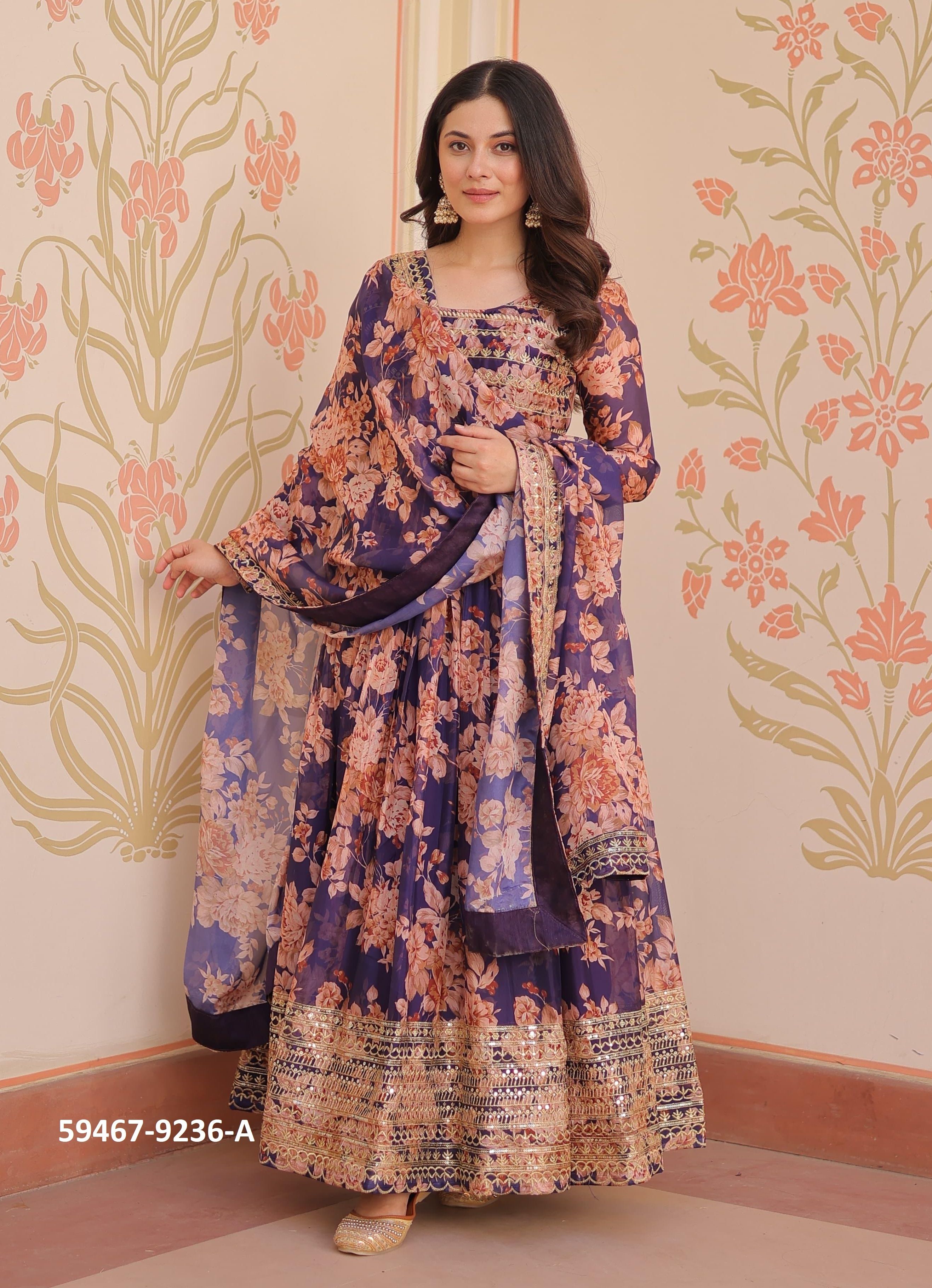 DIGITAL PRINTS WITH SEQUINS WORK - Catalog # 59467 (Set of 2 Readymade Gowns) by Brand AABHARAN DIGITAL PRINTS WITH SEQUINS WORK - Catalog # 59467 (Set of 2 Readymade Gowns) by Brand AABHARAN