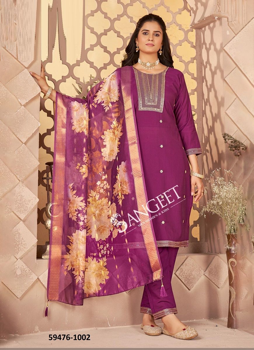 ROMIYO - Catalog # 59476 (Set of 6 Readymade Salwar Suits) by Brand SANGEET