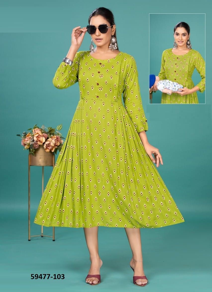 BEAUTY QUEEN - Catalog # 59477 (Set of 6 Readymade Women's Kurtis / Tops) by Brand DEE CEE