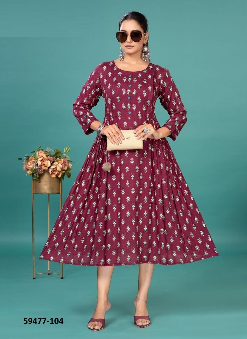 BEAUTY QUEEN - Catalog # 59477 (Set of 6 Readymade Women's Kurtis / Tops) by Brand DEE CEE