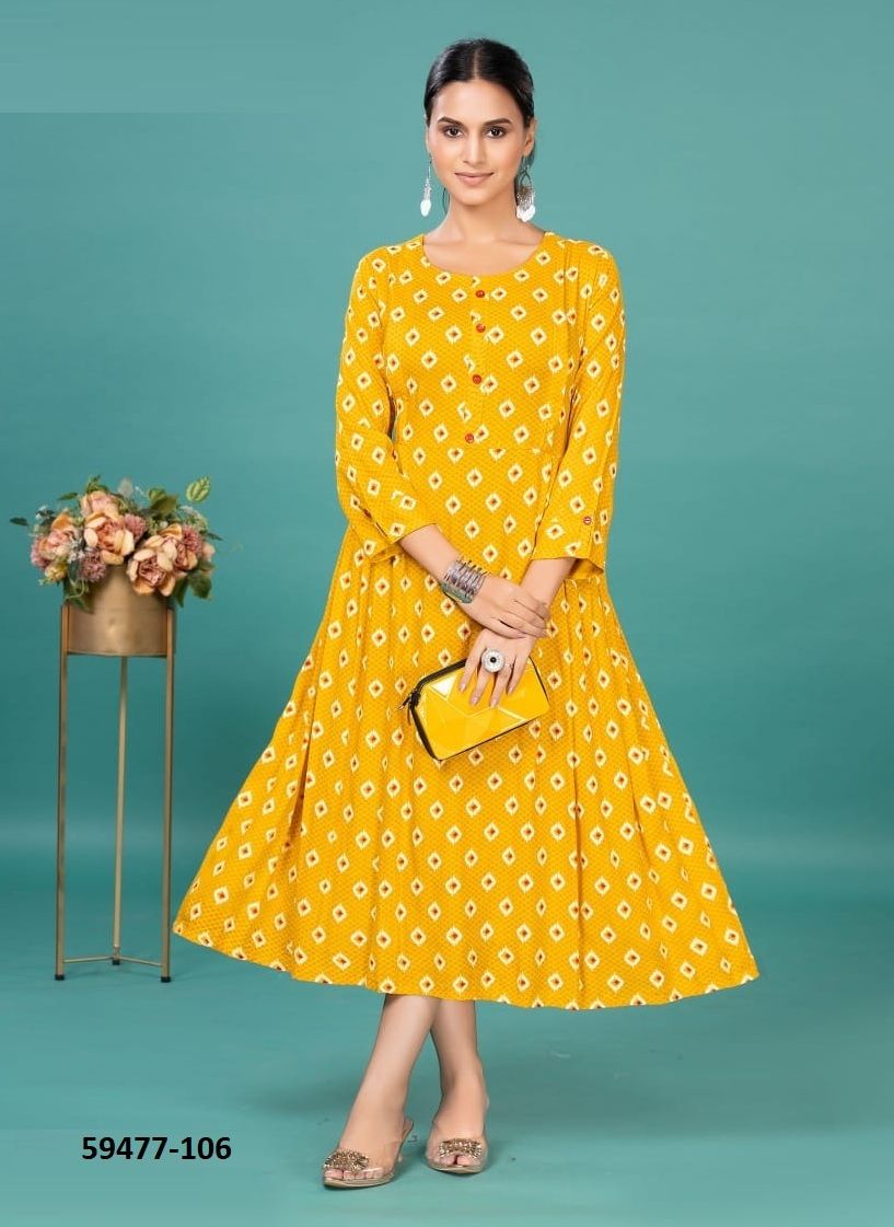 BEAUTY QUEEN - Catalog # 59477 (Set of 6 Readymade Women's Kurtis / Tops) by Brand DEE CEE