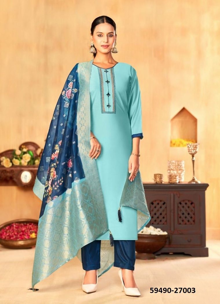 VYOMIKA - Catalog # 59490 (Set of 12 Readymade Salwar Suits) by Brand MEHERIYA