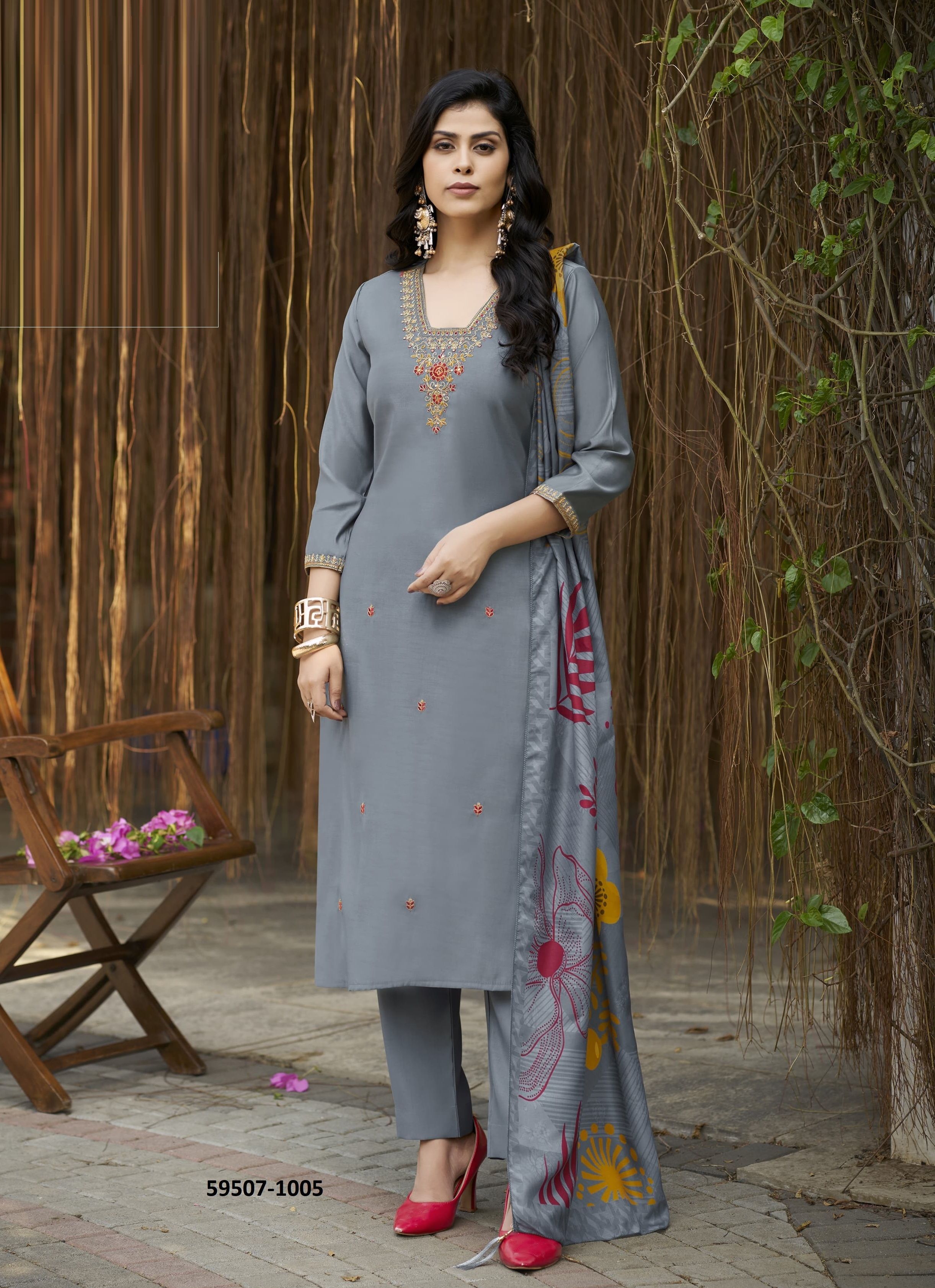 MIRALEE - Catalog # 59507 (Set of 6 Readymade Salwar Suits) by Brand WOODEE AHMEDABAD