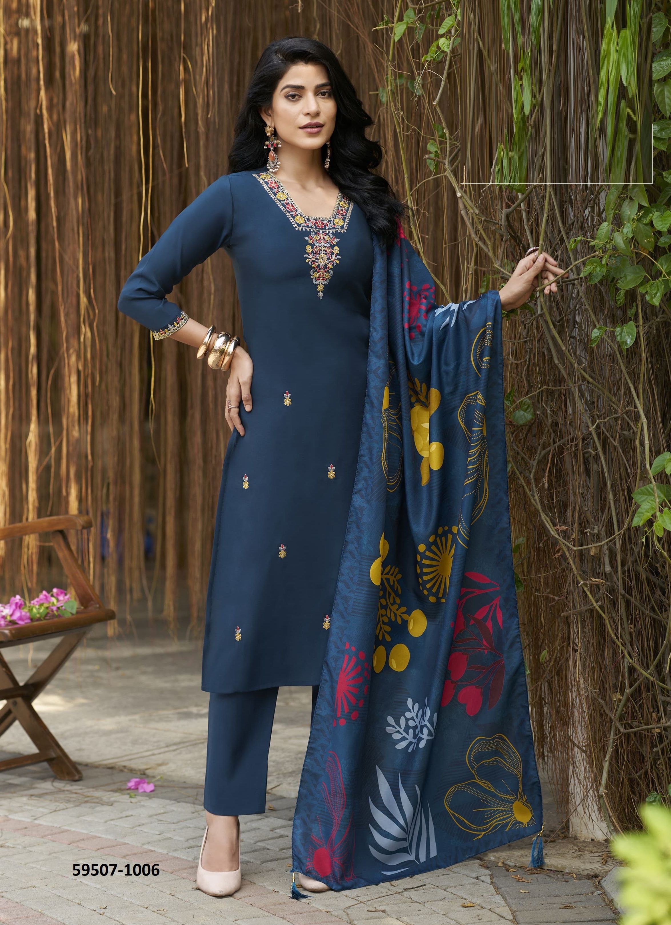 MIRALEE - Catalog # 59507 (Set of 6 Readymade Salwar Suits) by Brand WOODEE AHMEDABAD