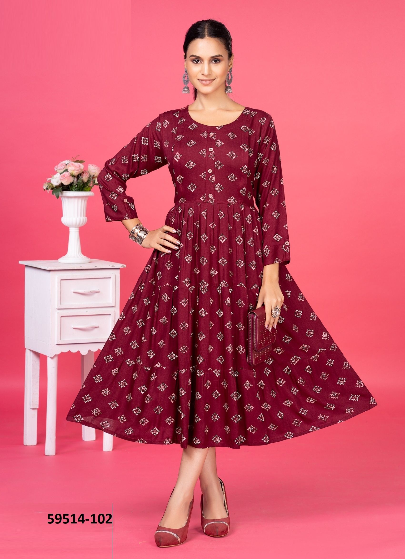 KANCHAN - Catalog # 59514 (Set of 6 Readymade Women's Kurtis / Tops) by Brand DEE CEE