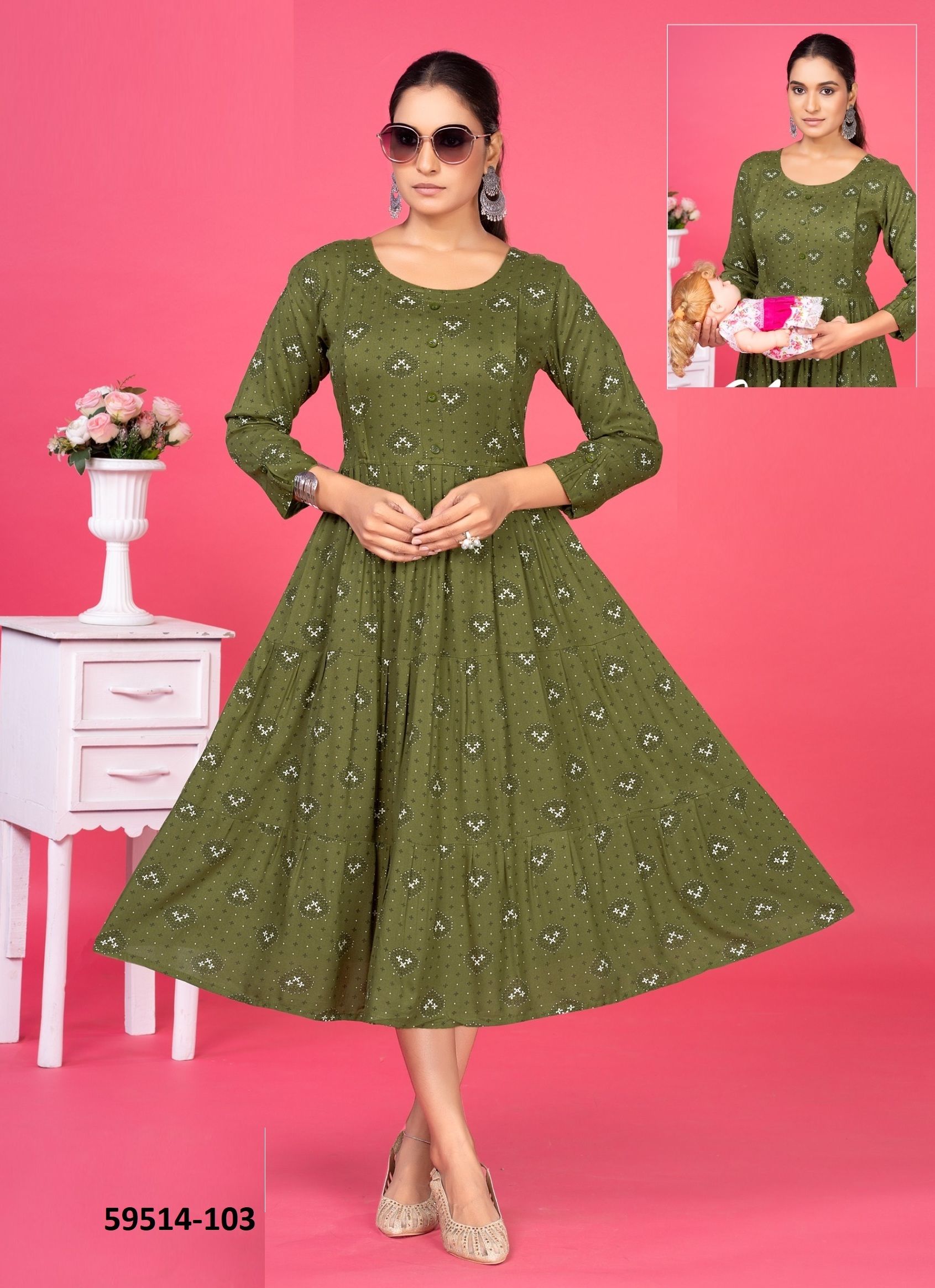 KANCHAN - Catalog # 59514 (Set of 6 Readymade Women's Kurtis / Tops) by Brand DEE CEE