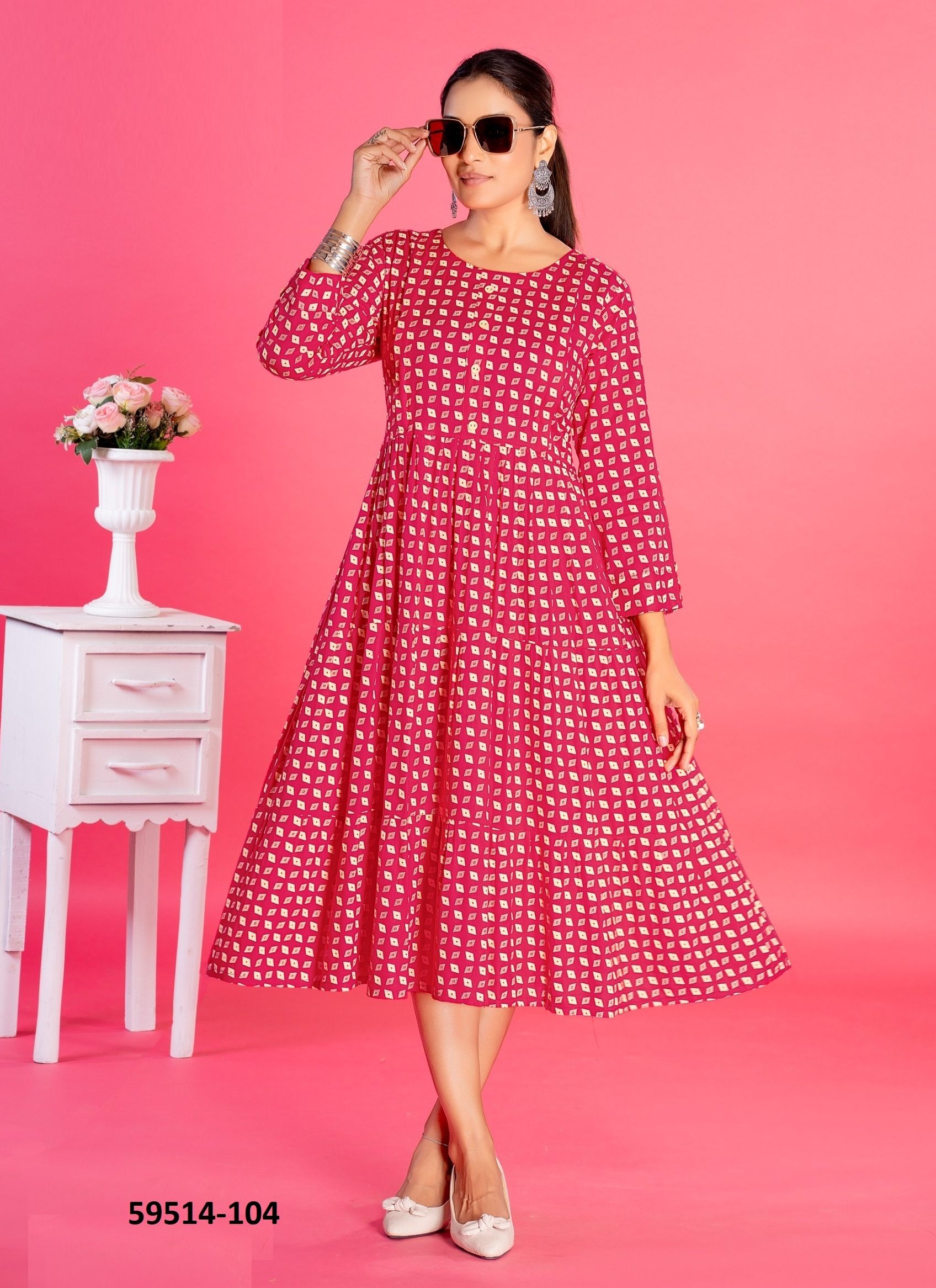 KANCHAN - Catalog # 59514 (Set of 6 Readymade Women's Kurtis / Tops) by Brand DEE CEE