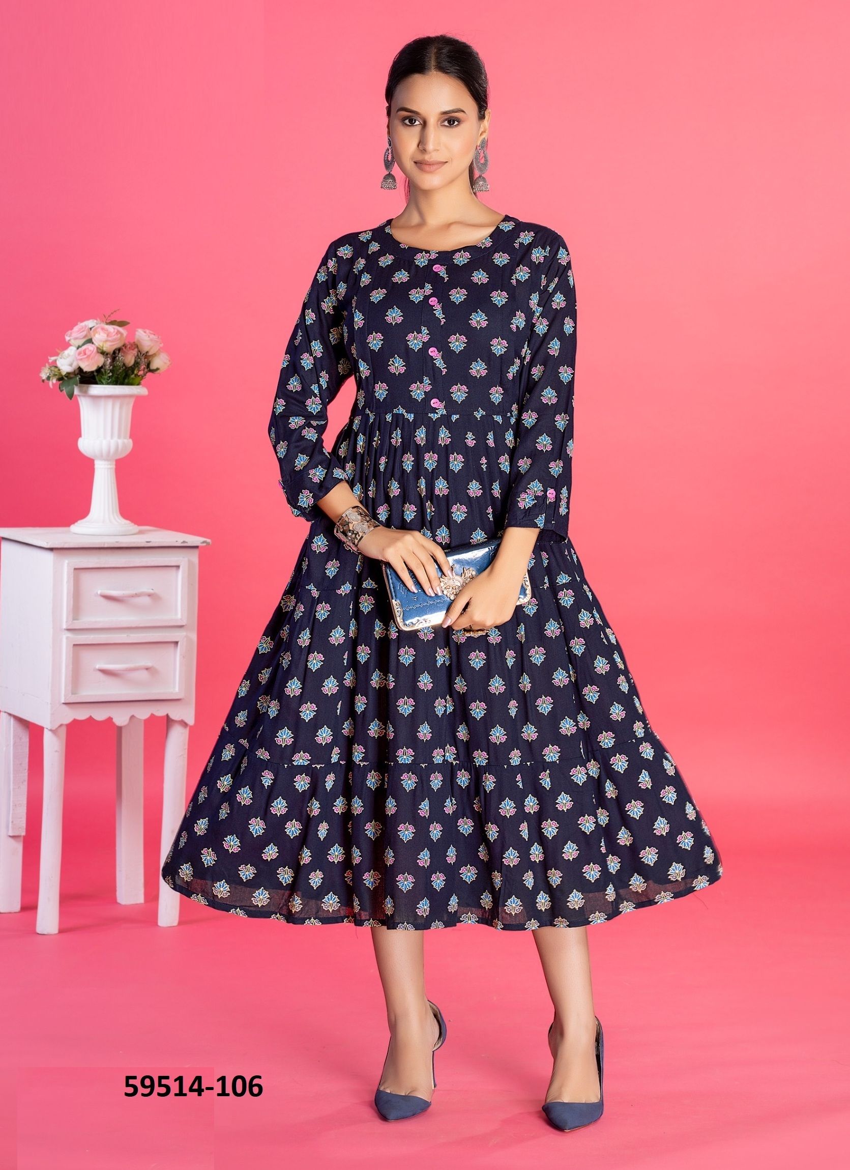 KANCHAN - Catalog # 59514 (Set of 6 Readymade Women's Kurtis / Tops) by Brand DEE CEE