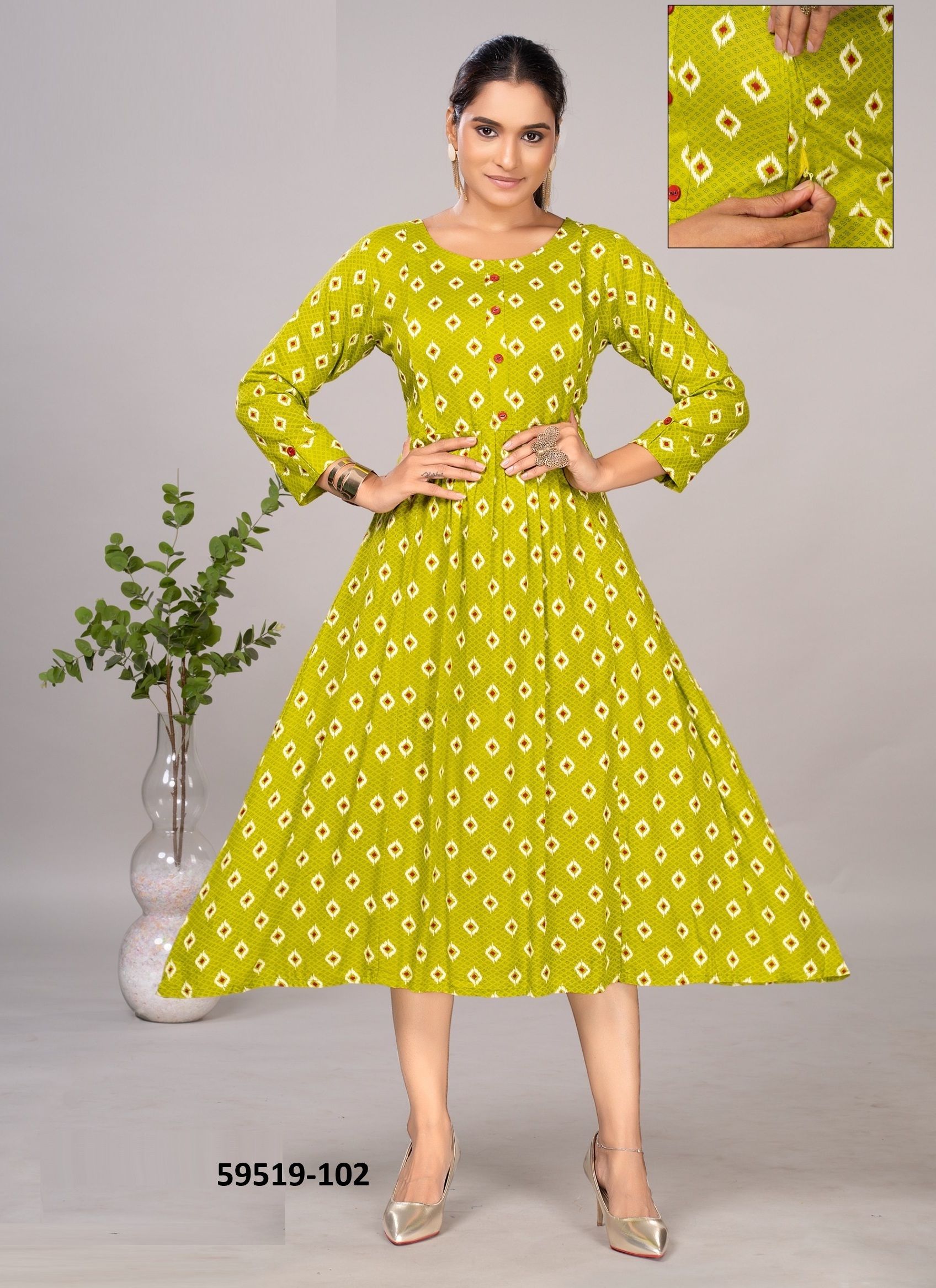 CAT GIRL - Catalog # 59519 (Set of 6 Readymade Women's Kurtis / Tops) by Brand DEE CEE