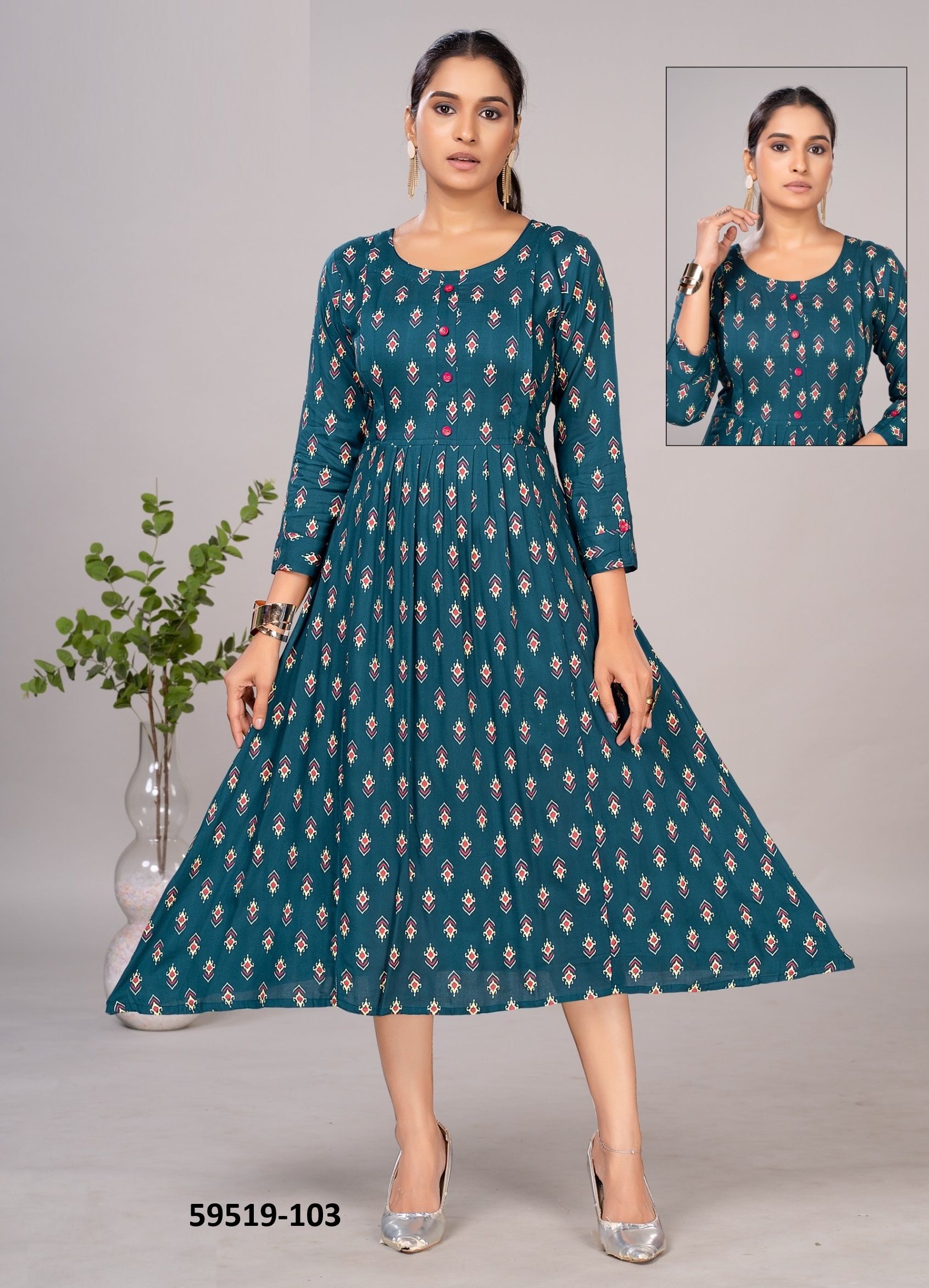 CAT GIRL - Catalog # 59519 (Set of 6 Readymade Women's Kurtis / Tops) by Brand DEE CEE