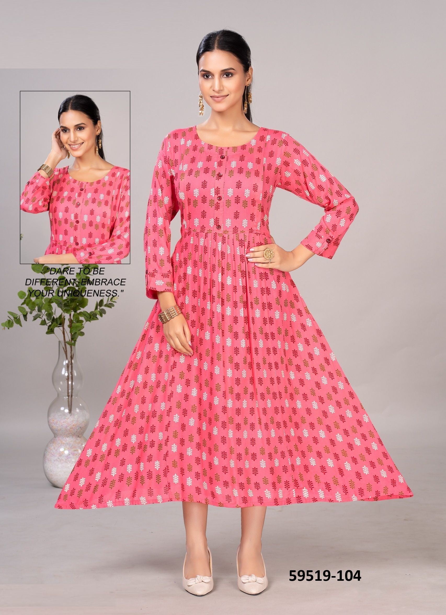 CAT GIRL - Catalog # 59519 (Set of 6 Readymade Women's Kurtis / Tops) by Brand DEE CEE