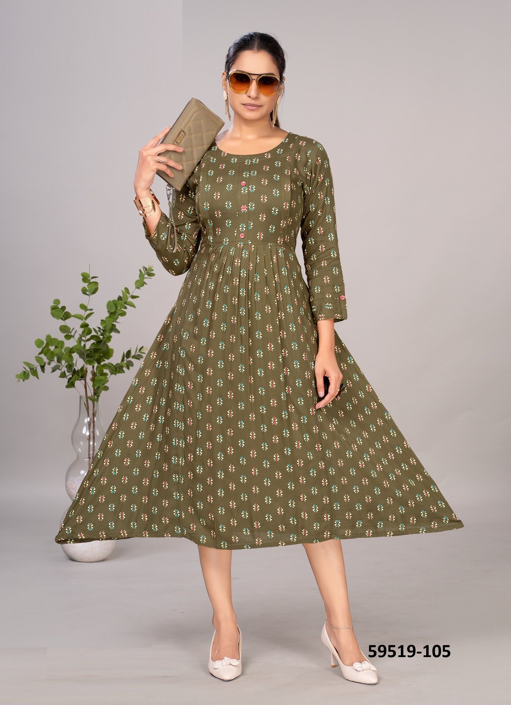 CAT GIRL - Catalog # 59519 (Set of 6 Readymade Women's Kurtis / Tops) by Brand DEE CEE