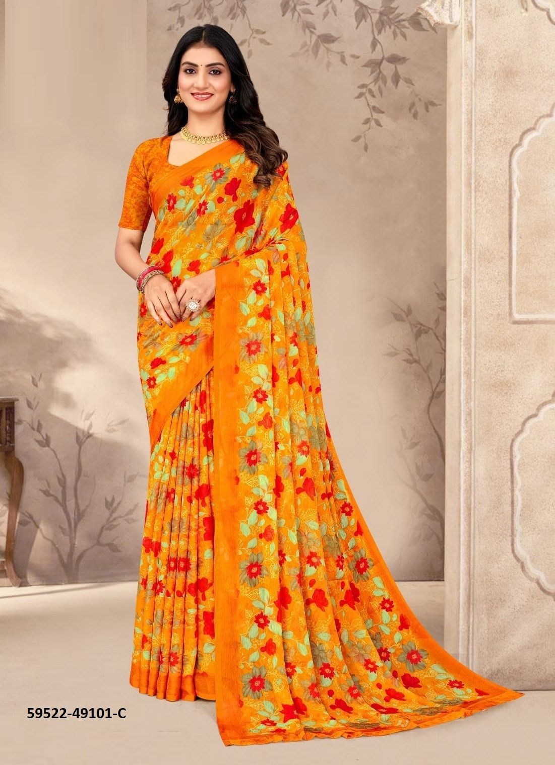 STAR CHIFFON 202 - Catalog # 59522 (Set of 12 Sarees) by Brand RUCHI SAREES