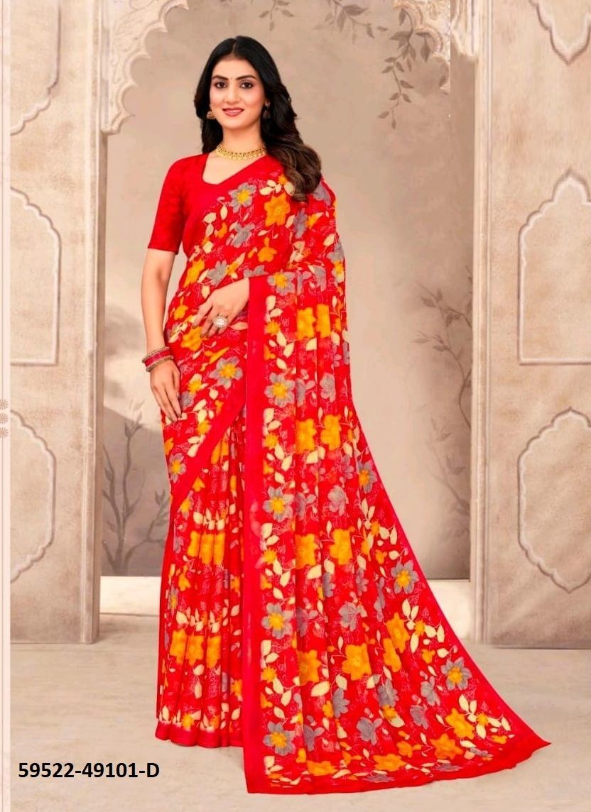 STAR CHIFFON 202 - Catalog # 59522 (Set of 12 Sarees) by Brand RUCHI SAREES