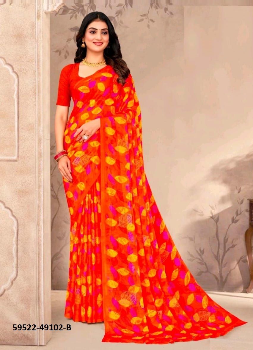 STAR CHIFFON 202 - Catalog # 59522 (Set of 12 Sarees) by Brand RUCHI SAREES