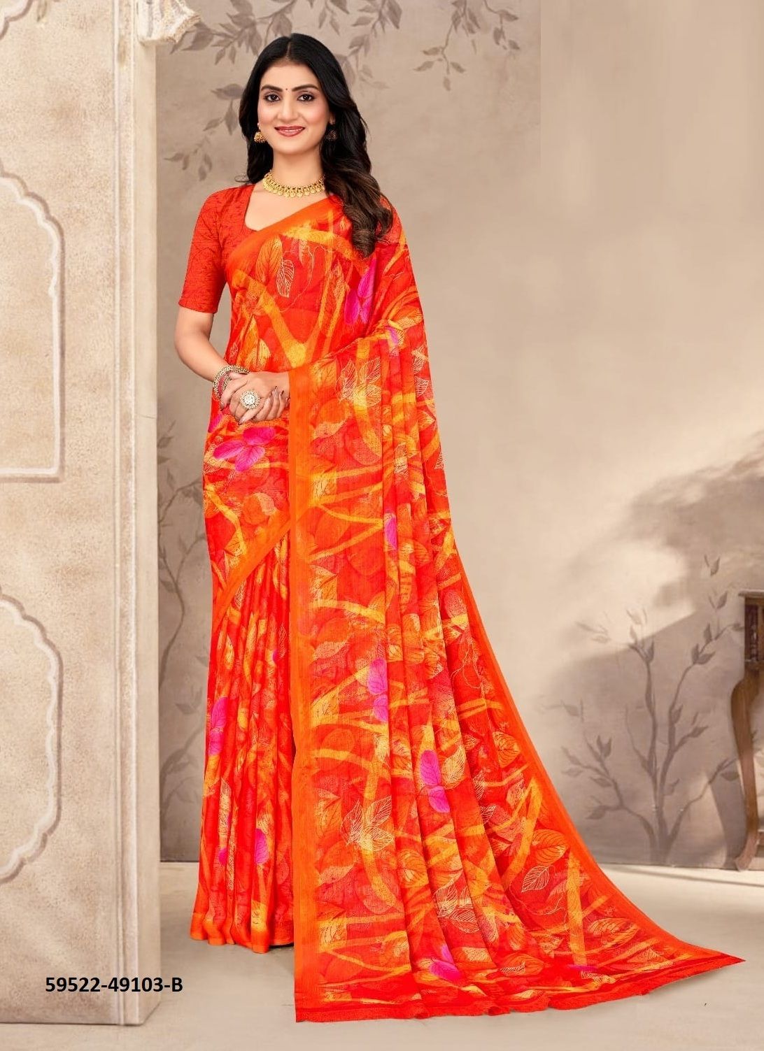 STAR CHIFFON 202 - Catalog # 59522 (Set of 12 Sarees) by Brand RUCHI SAREES