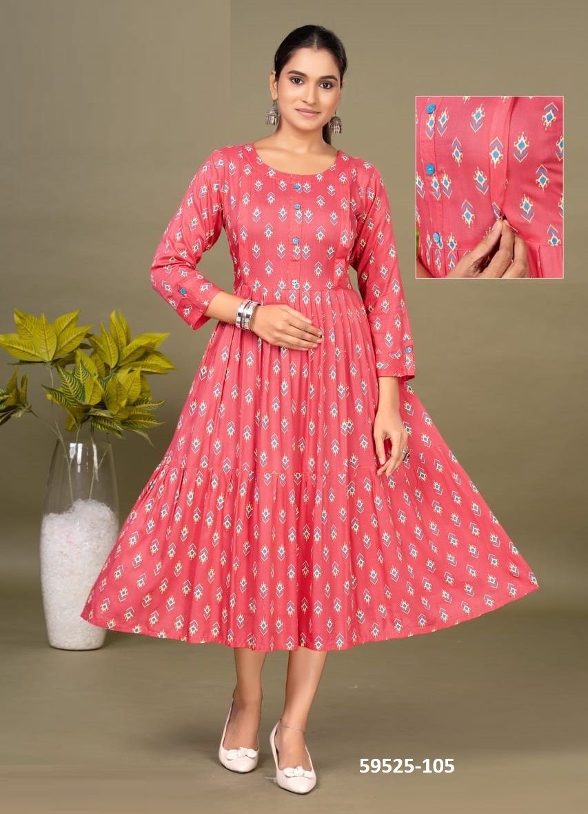 NIROSHA - Catalog # 59525 (Set of 6 Readymade Women's Kurtis / Tops) by Brand DEE CEE