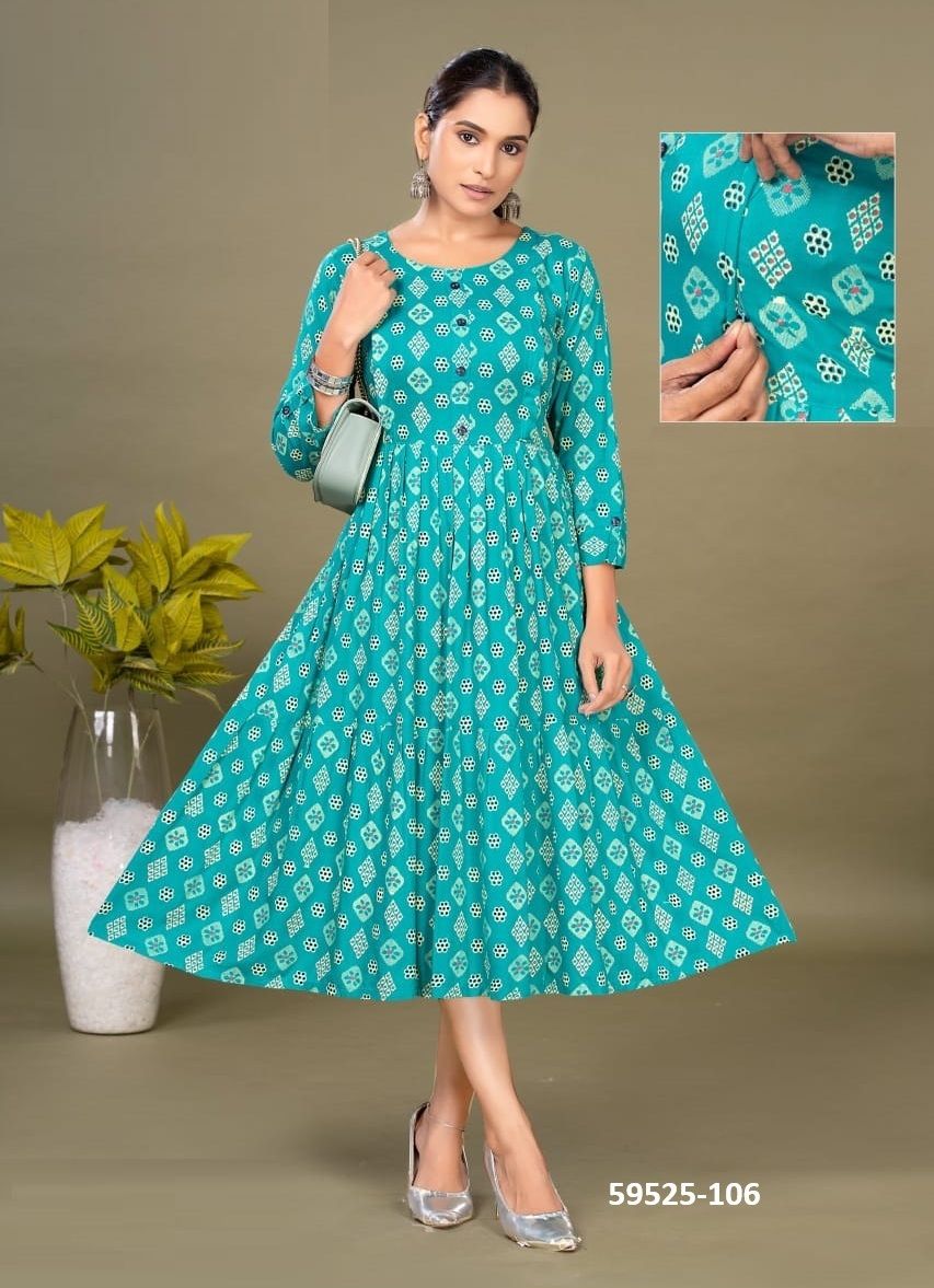NIROSHA - Catalog # 59525 (Set of 6 Readymade Women's Kurtis / Tops) by Brand DEE CEE
