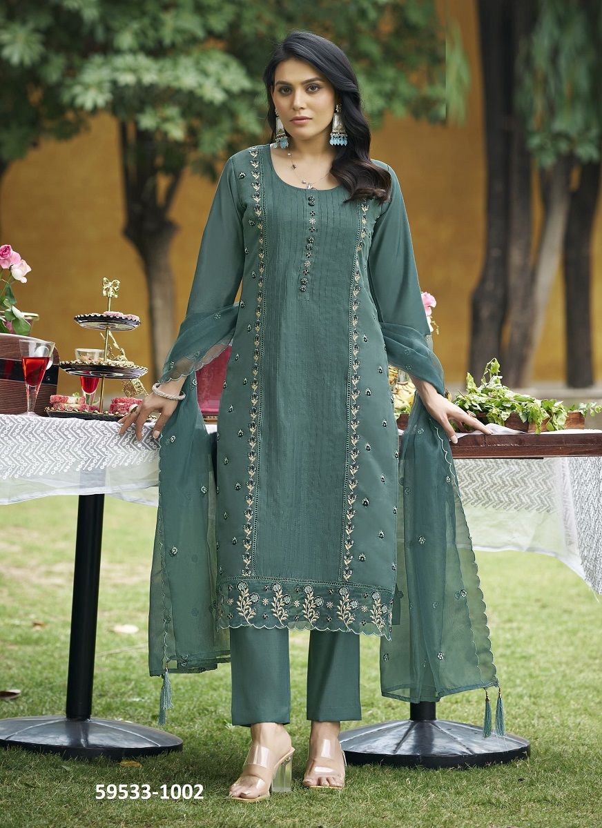 WOMIKA - Catalog # 59533 (Set of 6 Readymade Salwar Suits) by Brand WOODEE AHMEDABAD