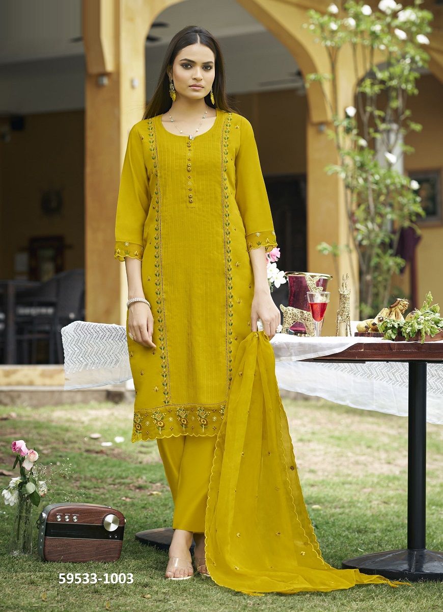 WOMIKA - Catalog # 59533 (Set of 6 Readymade Salwar Suits) by Brand WOODEE AHMEDABAD