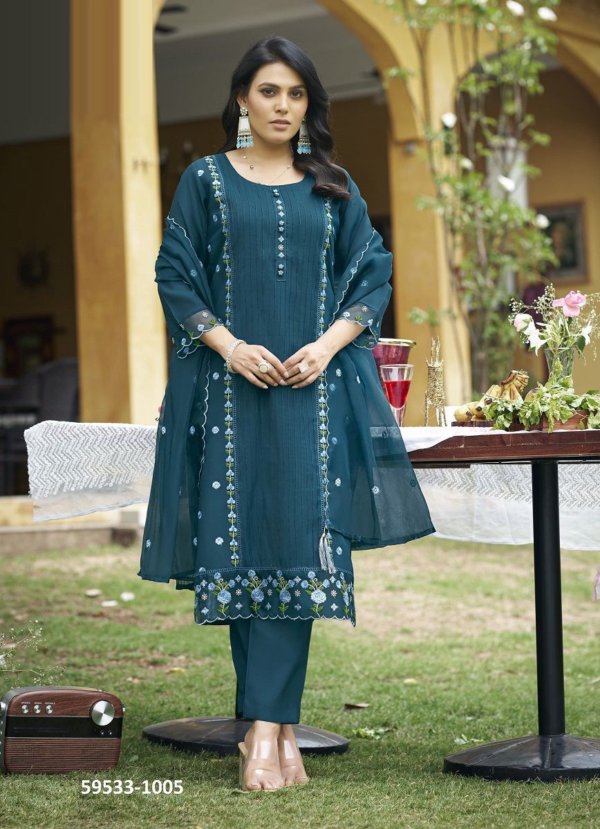 WOMIKA - Catalog # 59533 (Set of 6 Readymade Salwar Suits) by Brand WOODEE AHMEDABAD