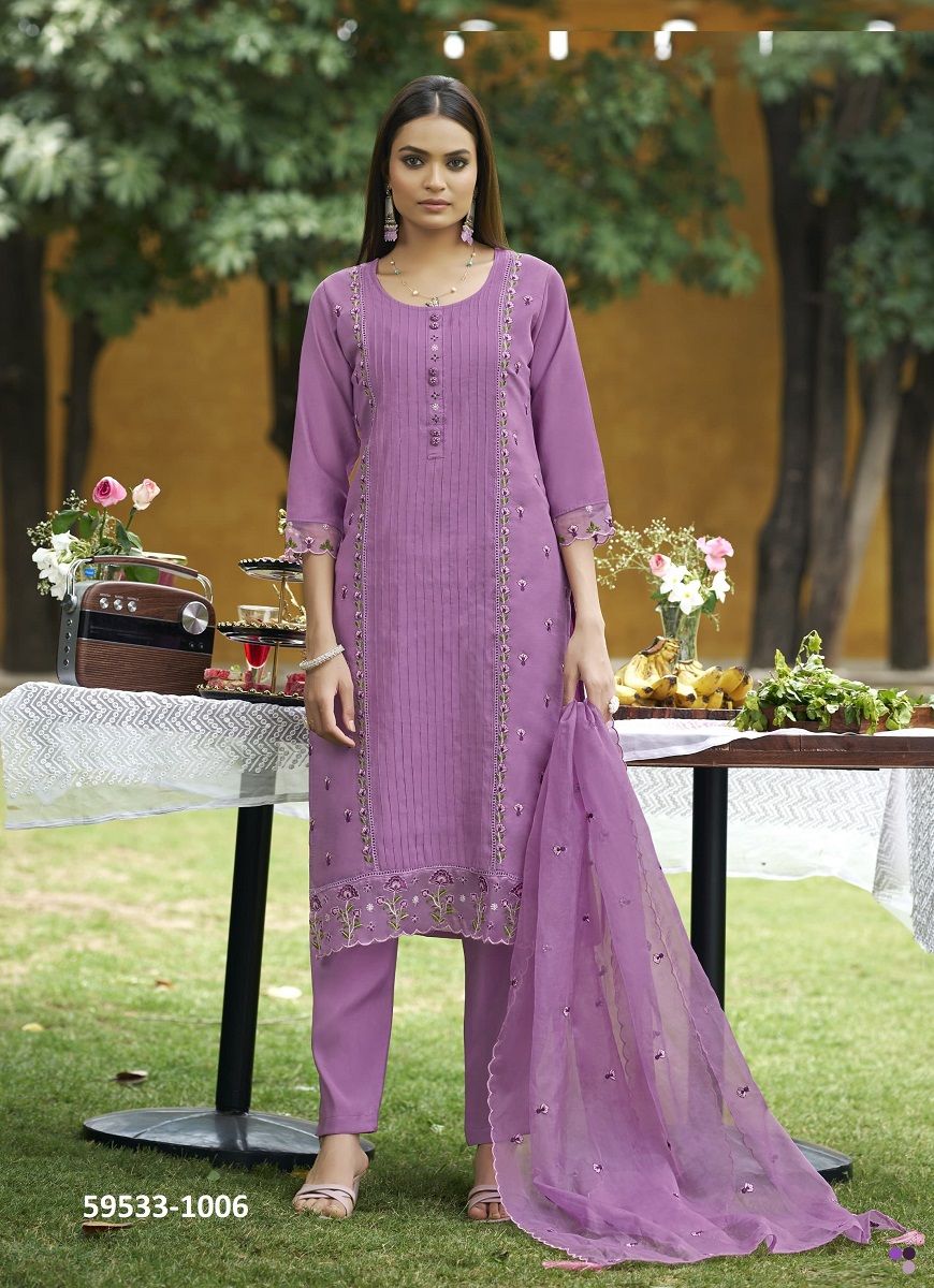 WOMIKA - Catalog # 59533 (Set of 6 Readymade Salwar Suits) by Brand WOODEE AHMEDABAD