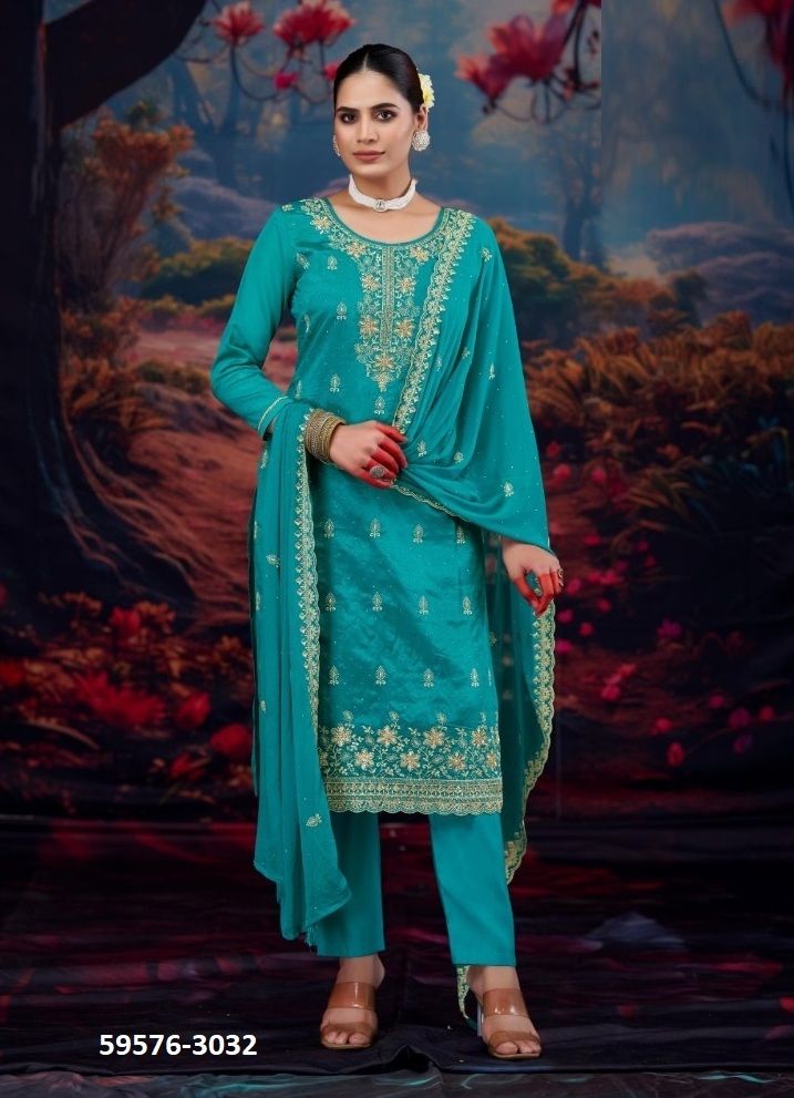 KIMAYA - Catalog # 59576 (Set of 4 Semi-Stitched / Un-Stitched Suits) by Brand FOUR DOTS